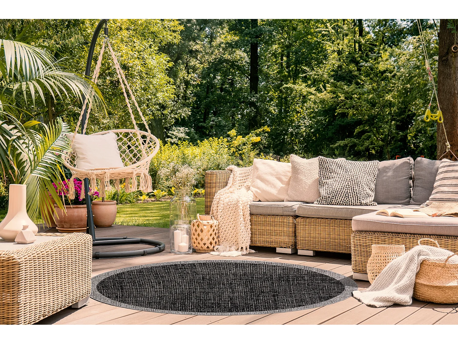 Sisal tapijt SISAL FLOORLUX rond 20401 Kader zwart / zilver  cercle 120 cm