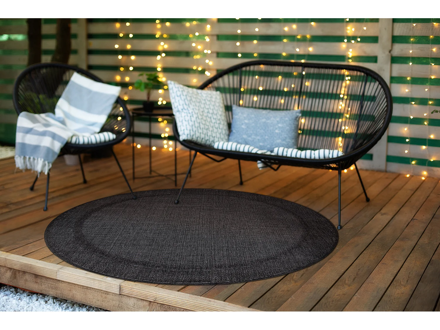 Sisal tapijt TIMO 5979 cirkel buitenshuis kader zwart cercle 150 cm