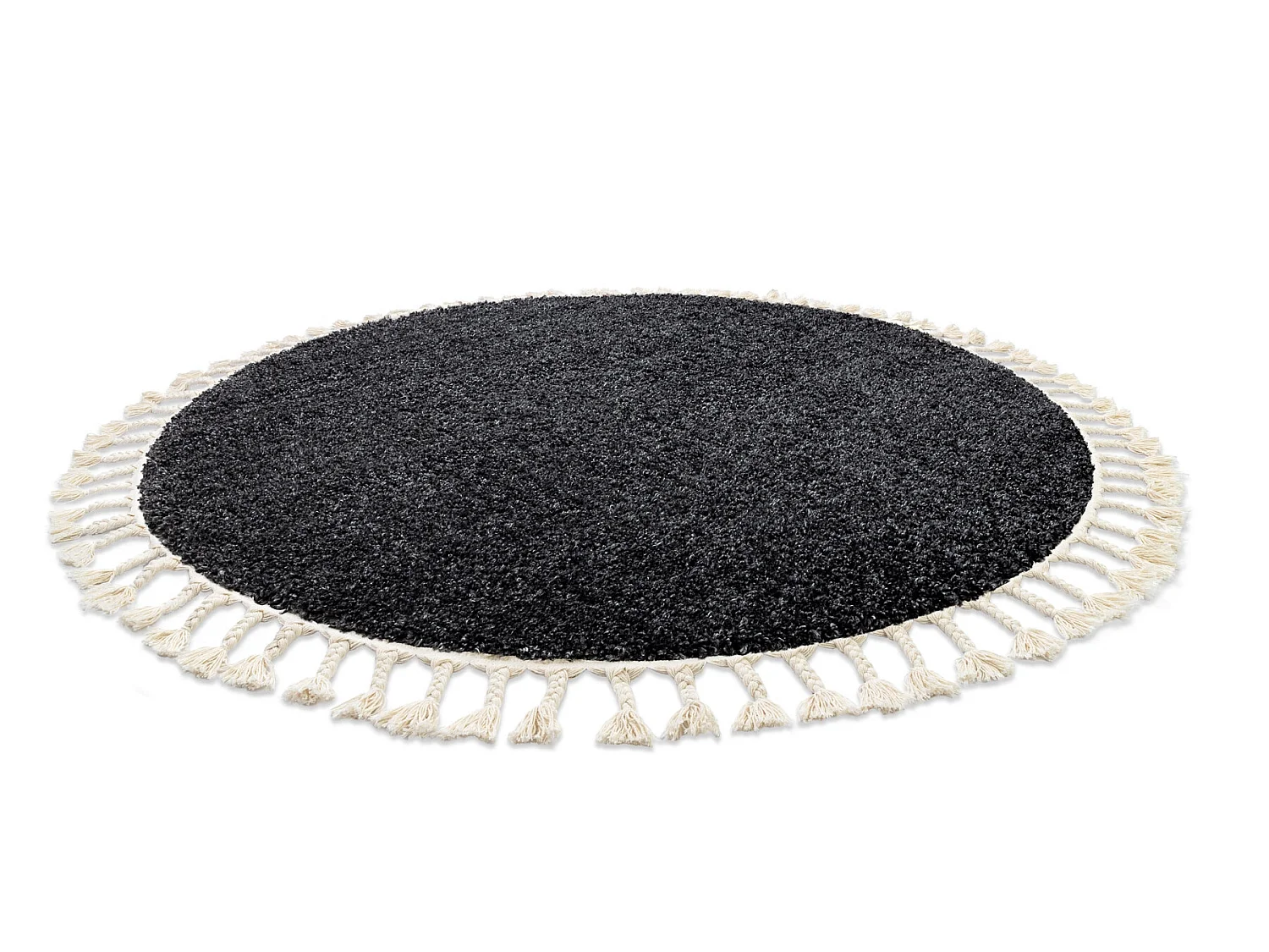Tapis BERBER 9000 cercle gris Franges berbère marocain shaggy cercle 160 cm