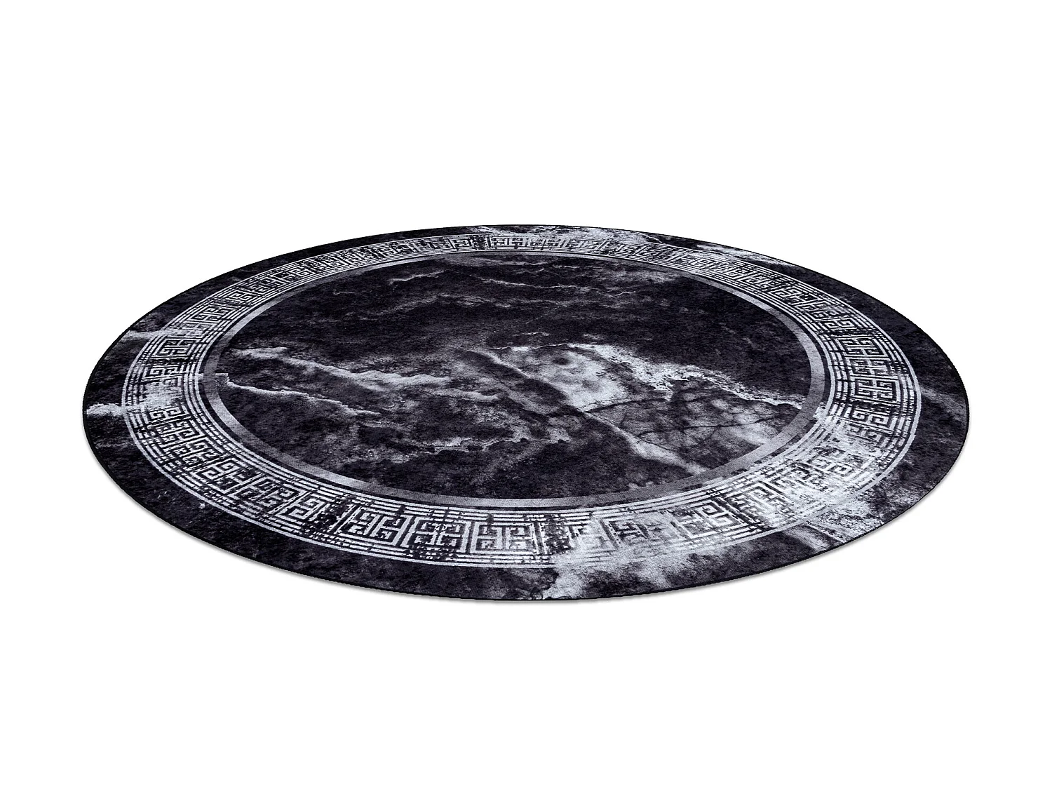 MIRO 51199.807 cirkel tapijt wasbaar marmer, grieks antislip - zwart / cercle 200 cm