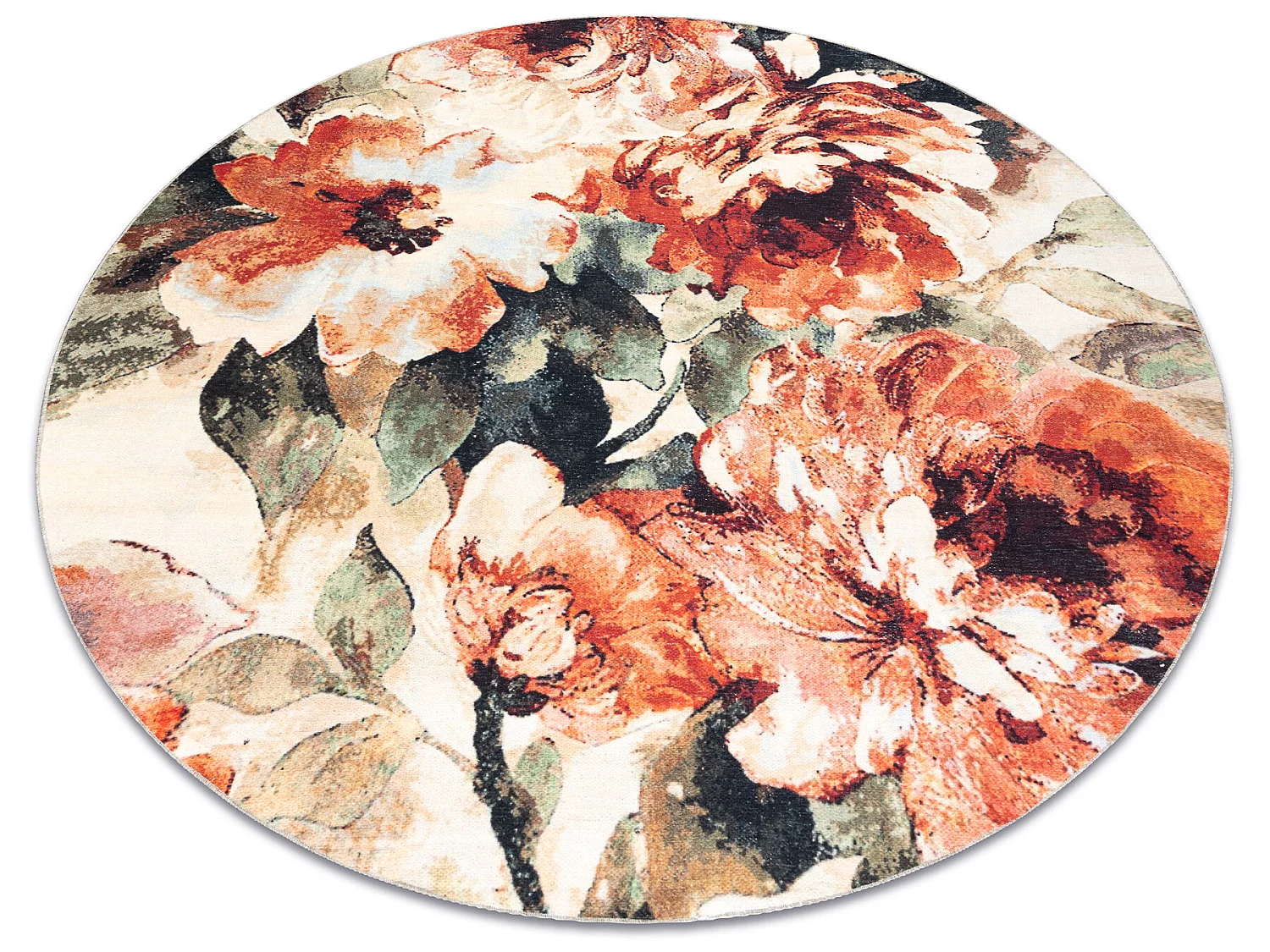 ANTIKA alfombra 24 tek circulo, moderno flores, hojas lavable - terrac cercle 160 cm