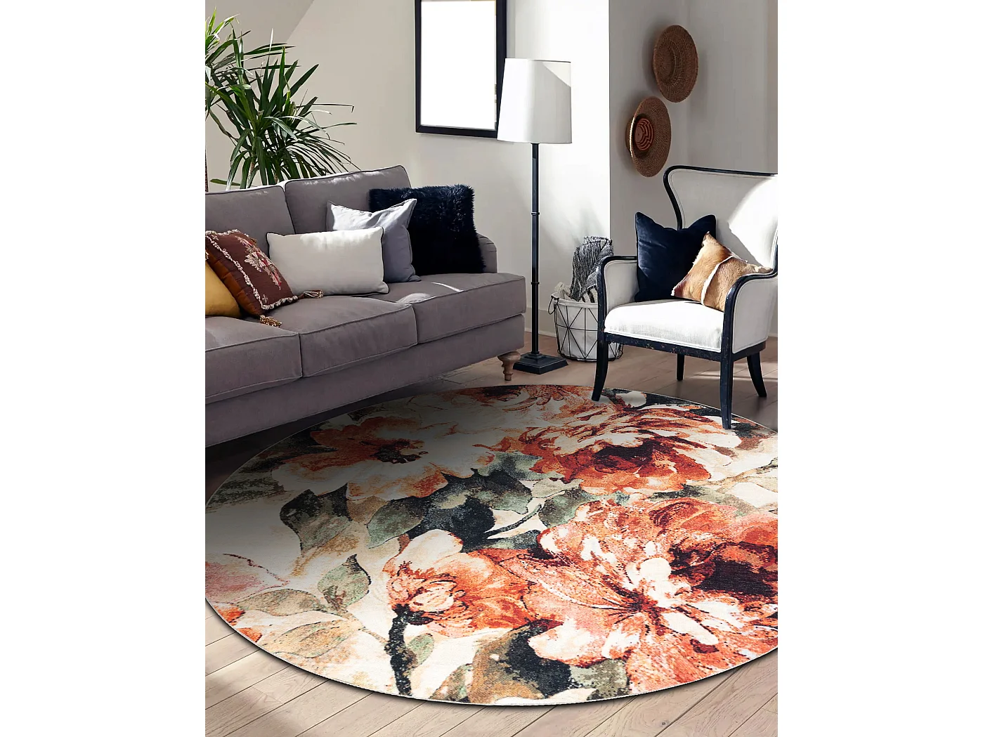 ANTIKA alfombra 24 tek circulo, moderno flores, hojas lavable - terrac cercle 160 cm