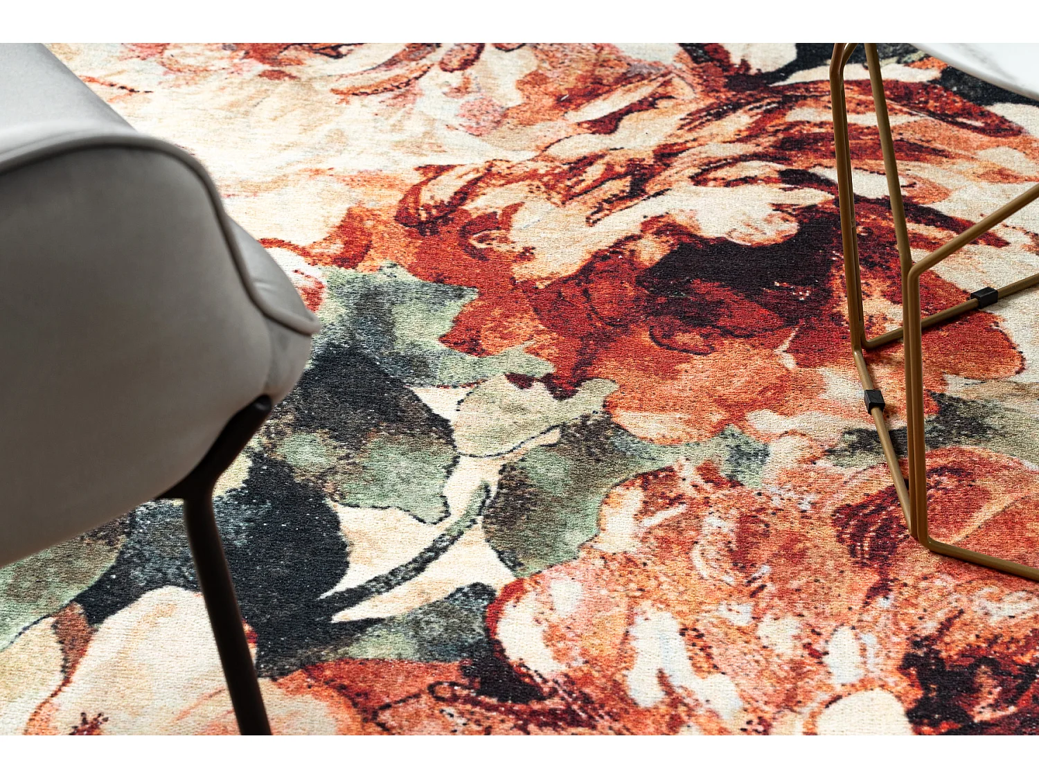 ANTIKA alfombra 24 tek circulo, moderno flores, hojas lavable - terrac cercle 160 cm