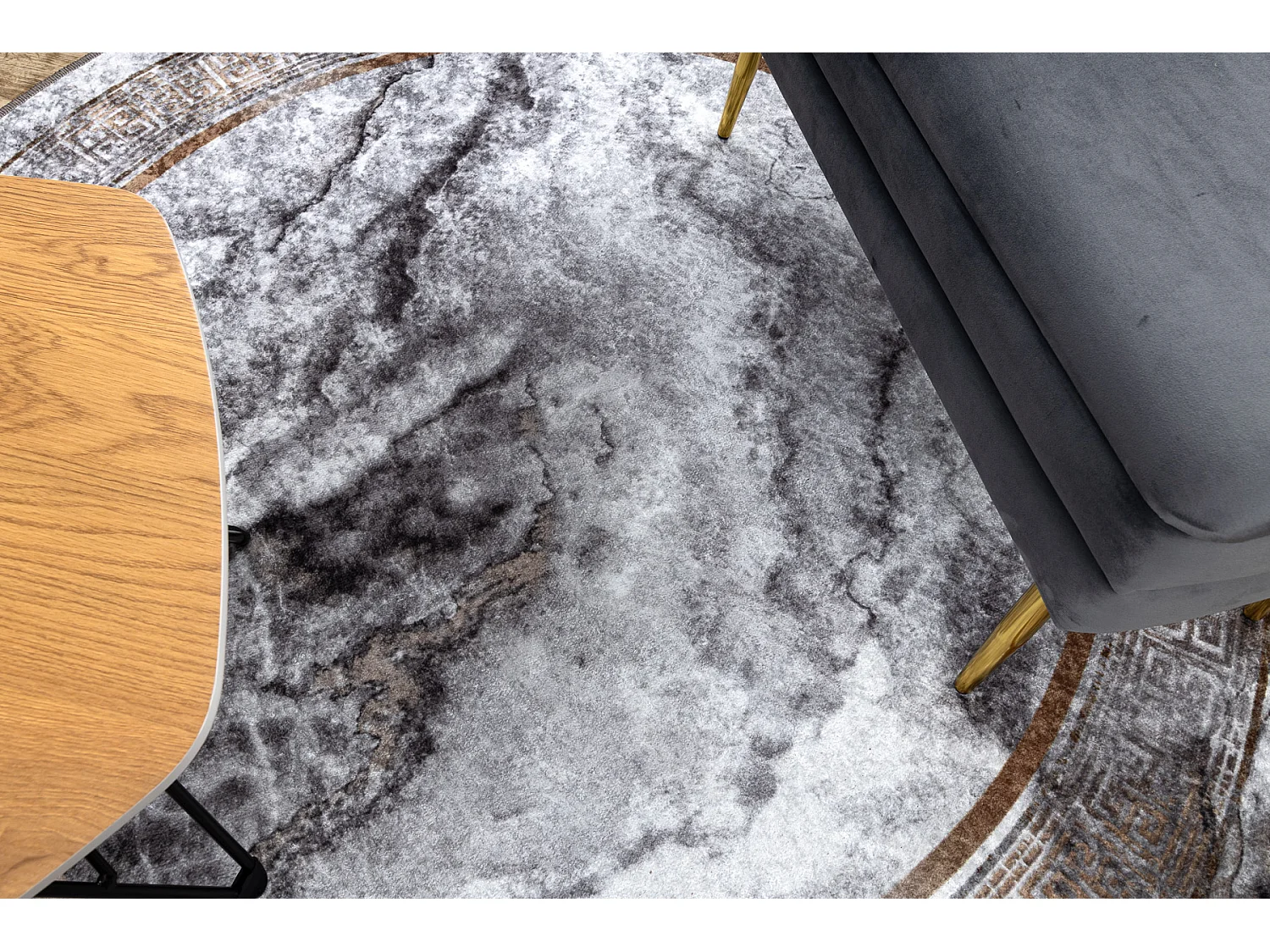 MIRO 51199.805 cirkel tapijt wasbaar marmer, grieks antislip - grijs / cercle 120 cm