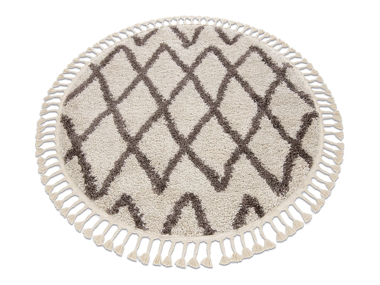 Tapis BERBER BENI cercle crème Franges berbère marocain shaggy cercle 120 cm