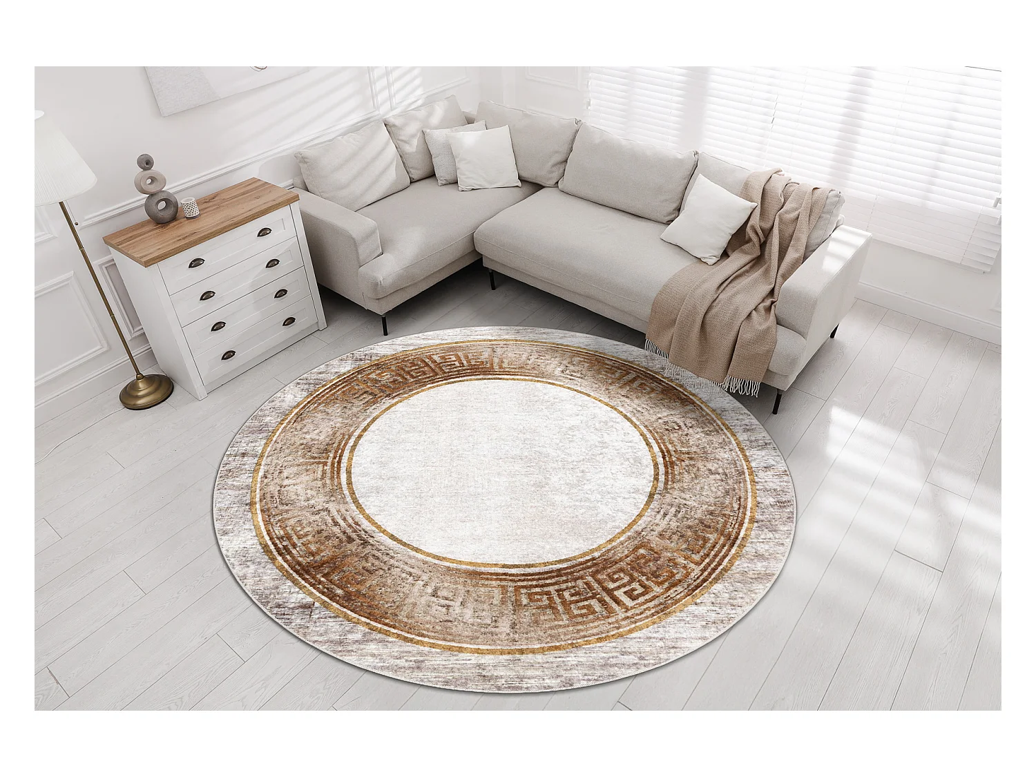 MIRO 51236.807 cirkel tapijt wasbaar marmer, grieks antislip - beige / cercle 200 cm