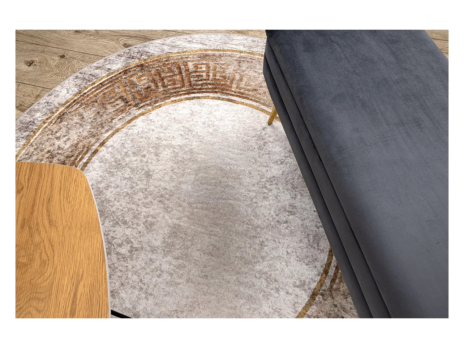 MIRO 51236.807 cirkel tapijt wasbaar marmer, grieks antislip - beige / cercle 200 cm