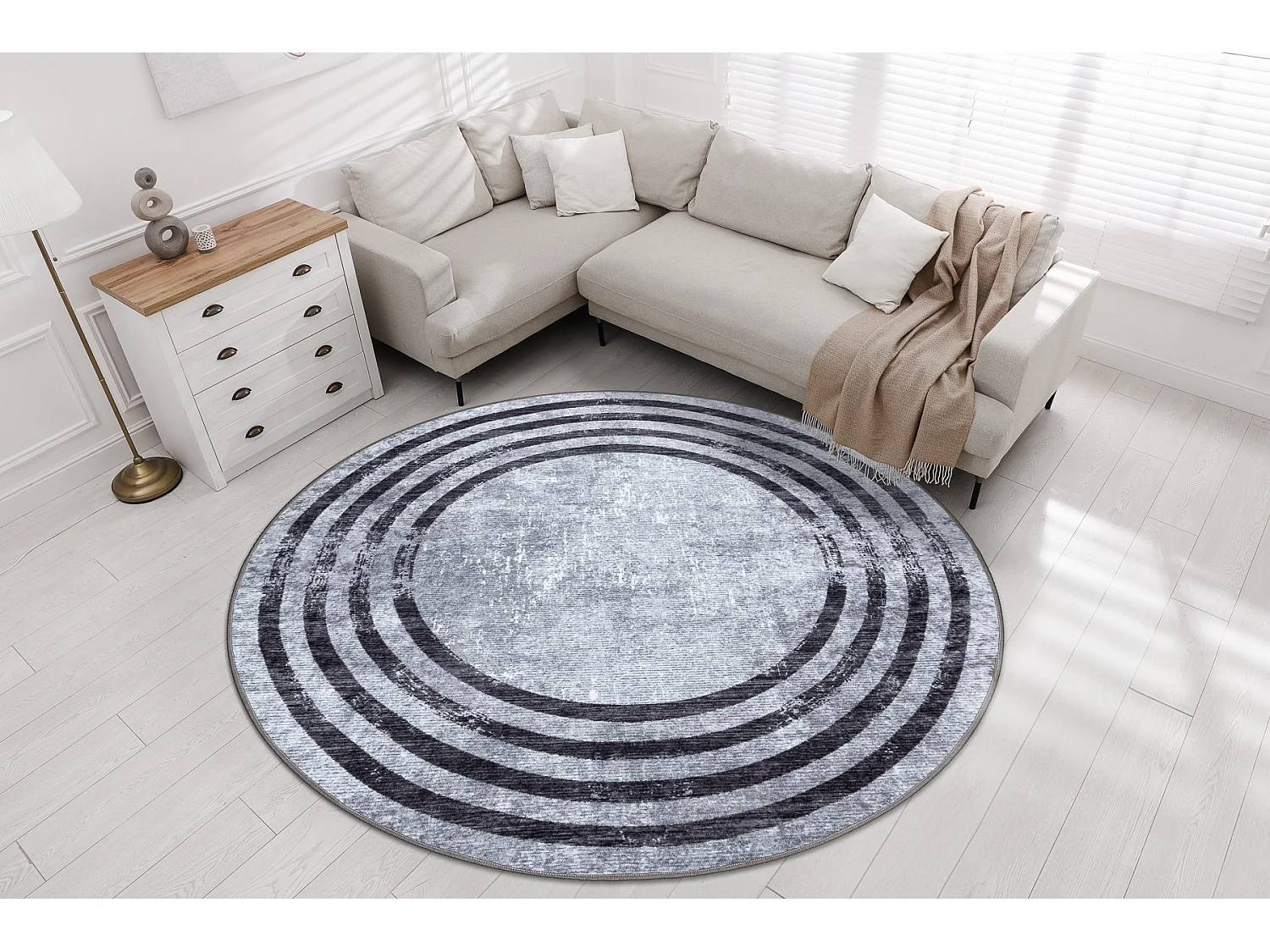 MIRO 51231.806 cercle Tapete Linhas antiderrapante - cinzento / preto cercle 200 cm