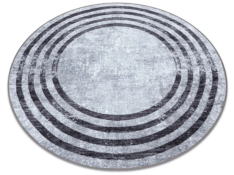 MIRO 51231.806 Kreis Waschteppich Linien Anti-Rutsch - grau / schwarz cercle 200 cm