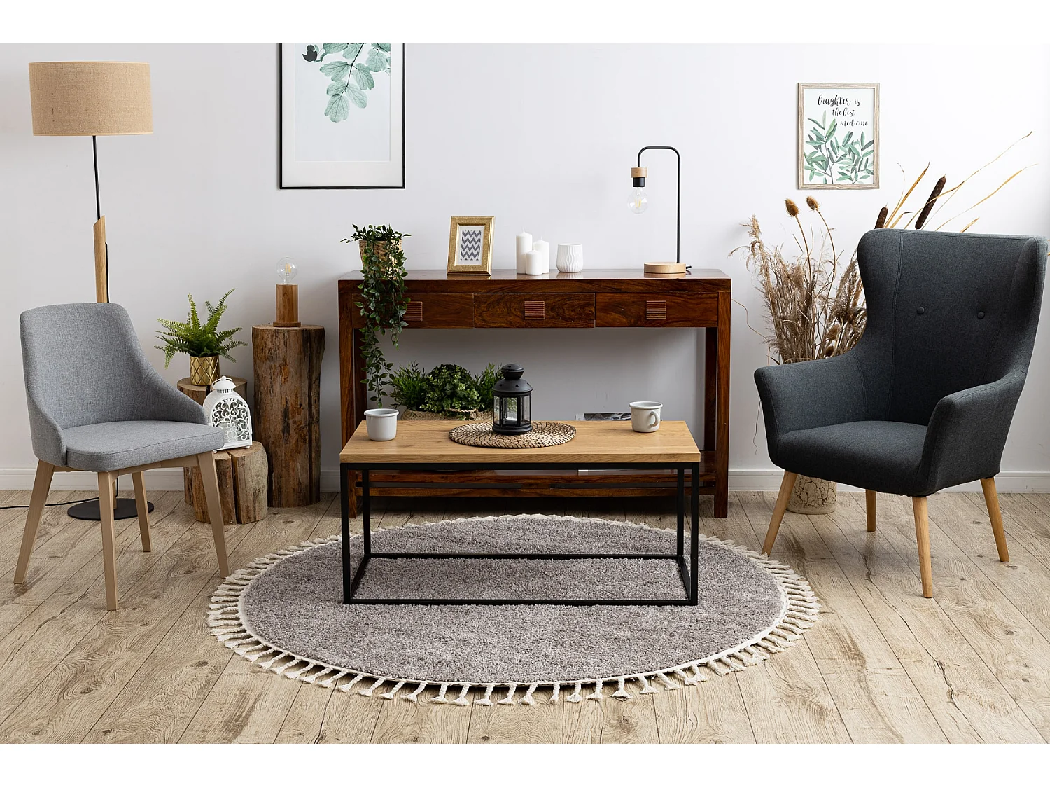 Tapijt BERBER 9000 ROND bruinrand , Barber , marokkaanse shaggy cercle 120 cm