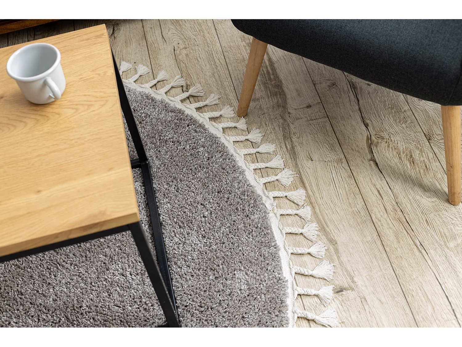 Tapijt BERBER 9000 ROND bruinrand , Barber , marokkaanse shaggy cercle 120 cm