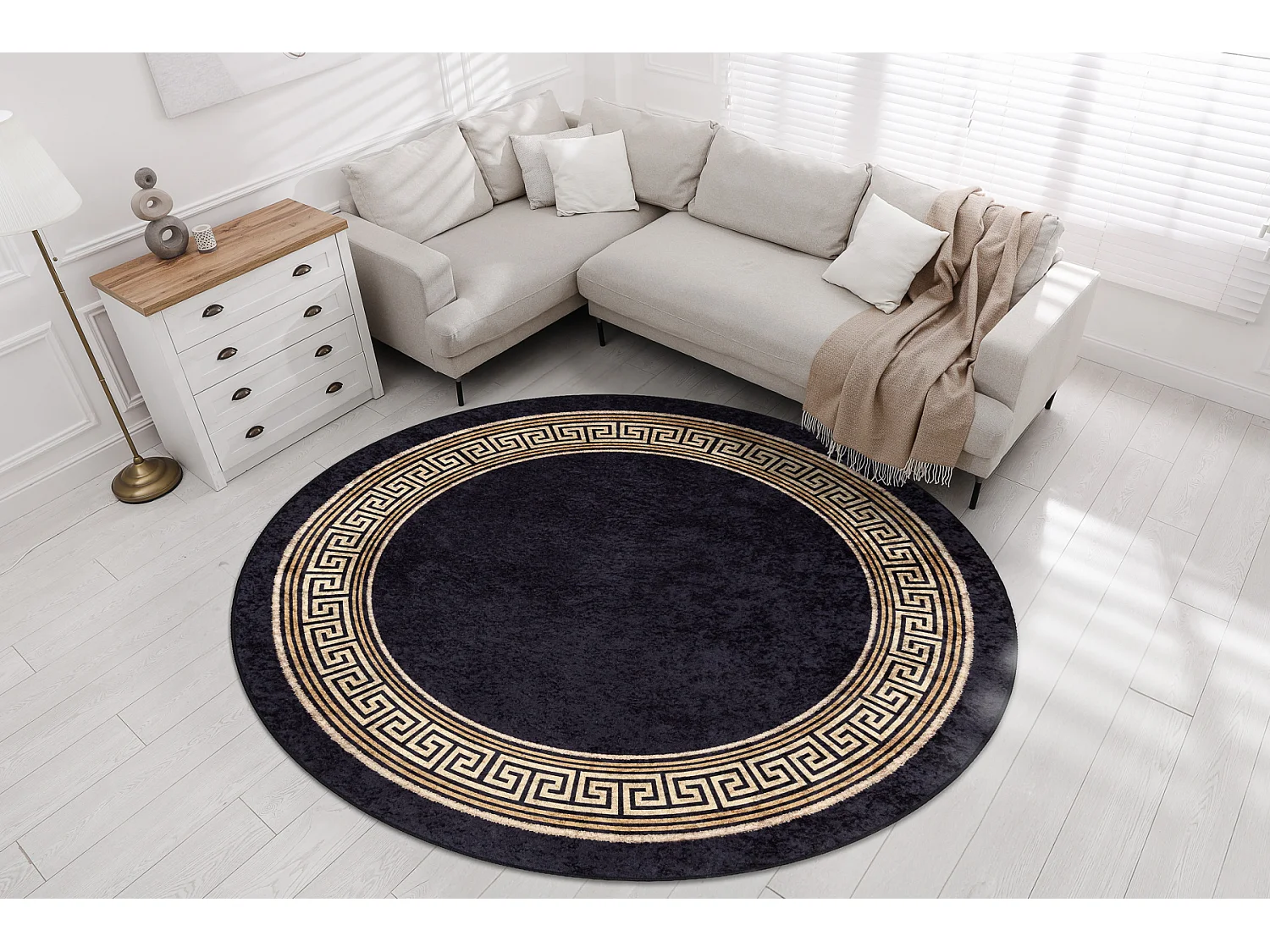 Alfombra lavable MIRO 51360.802 circulo Griego antideslizante - negro  cercle 100 cm