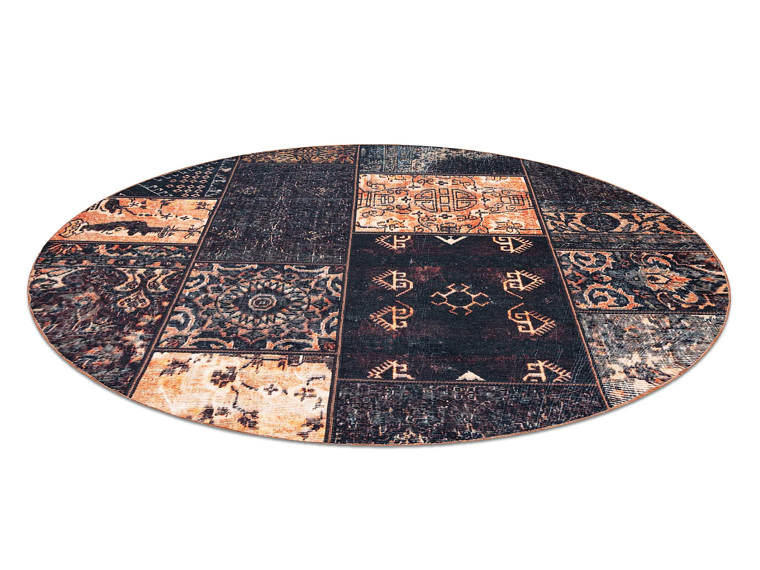 ANTICA ancient chocolate cirkel, modern patchwork, Grieks wasbaar - zw cercle 160 cm
