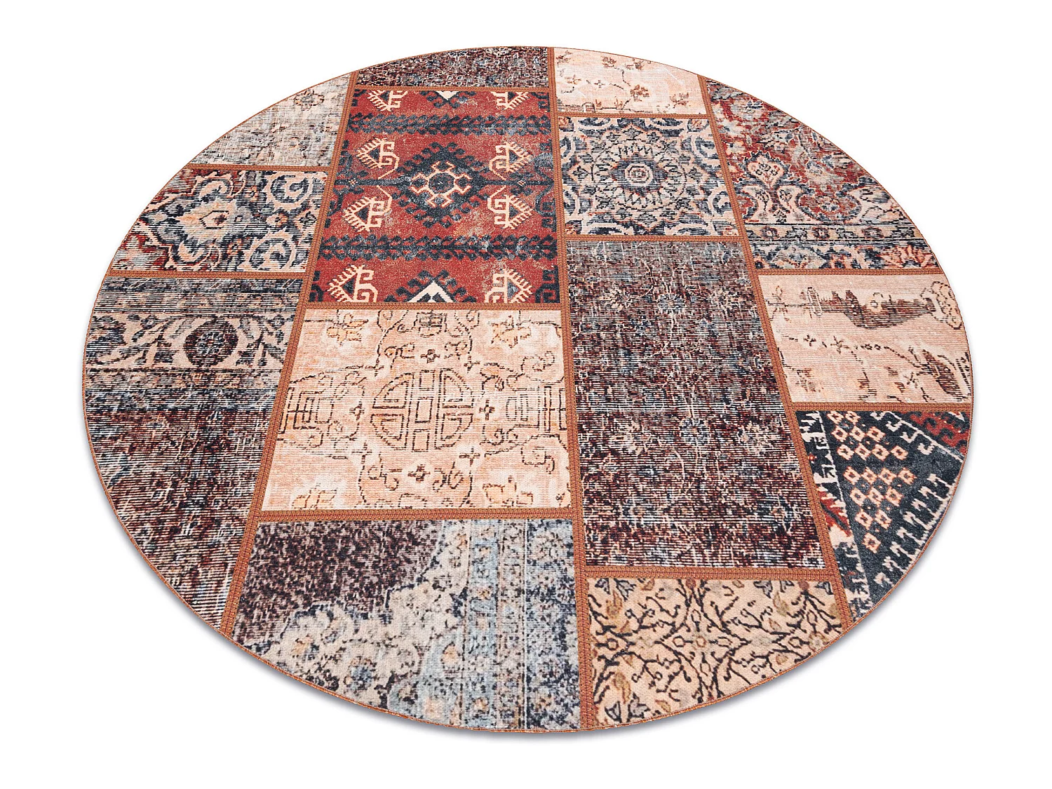 Tapis ANTIKA ancient rust cercle, patchwork moderne, lavable grec - te cercle 200 cm