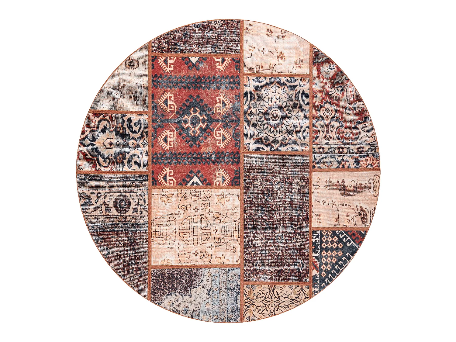 ANTICA ancient rust cirkel, modern patchwork, Grieks wasbaar - terraco cercle 200 cm