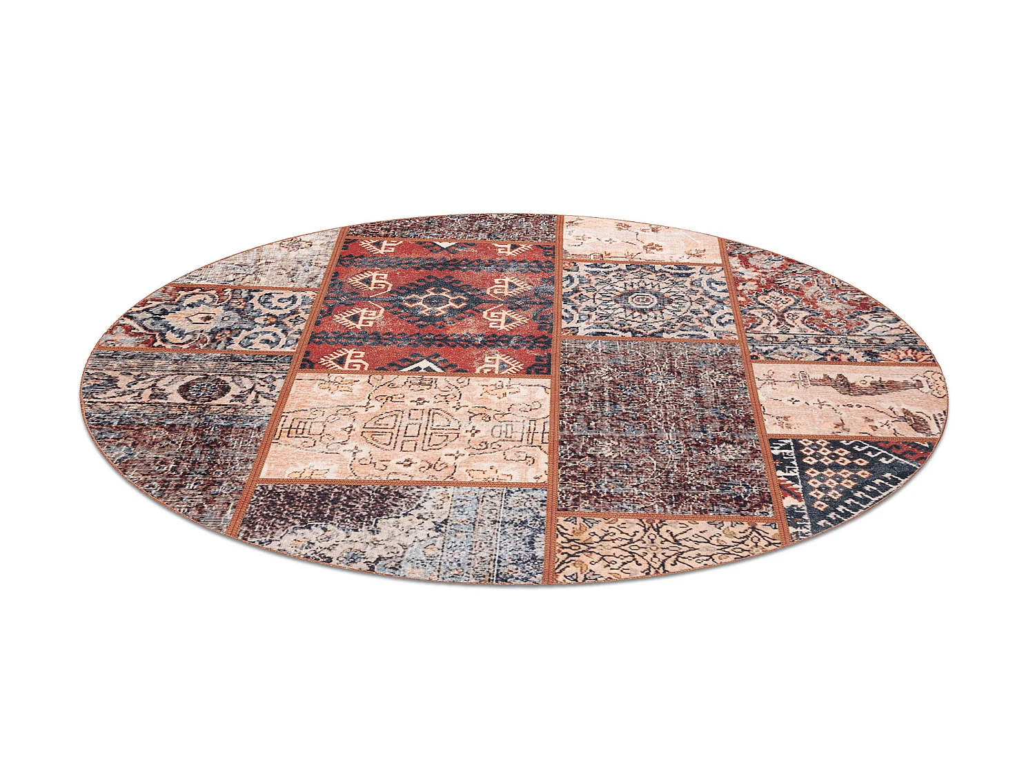 ANTICA ancient rust cirkel, modern patchwork, Grieks wasbaar - terraco cercle 200 cm