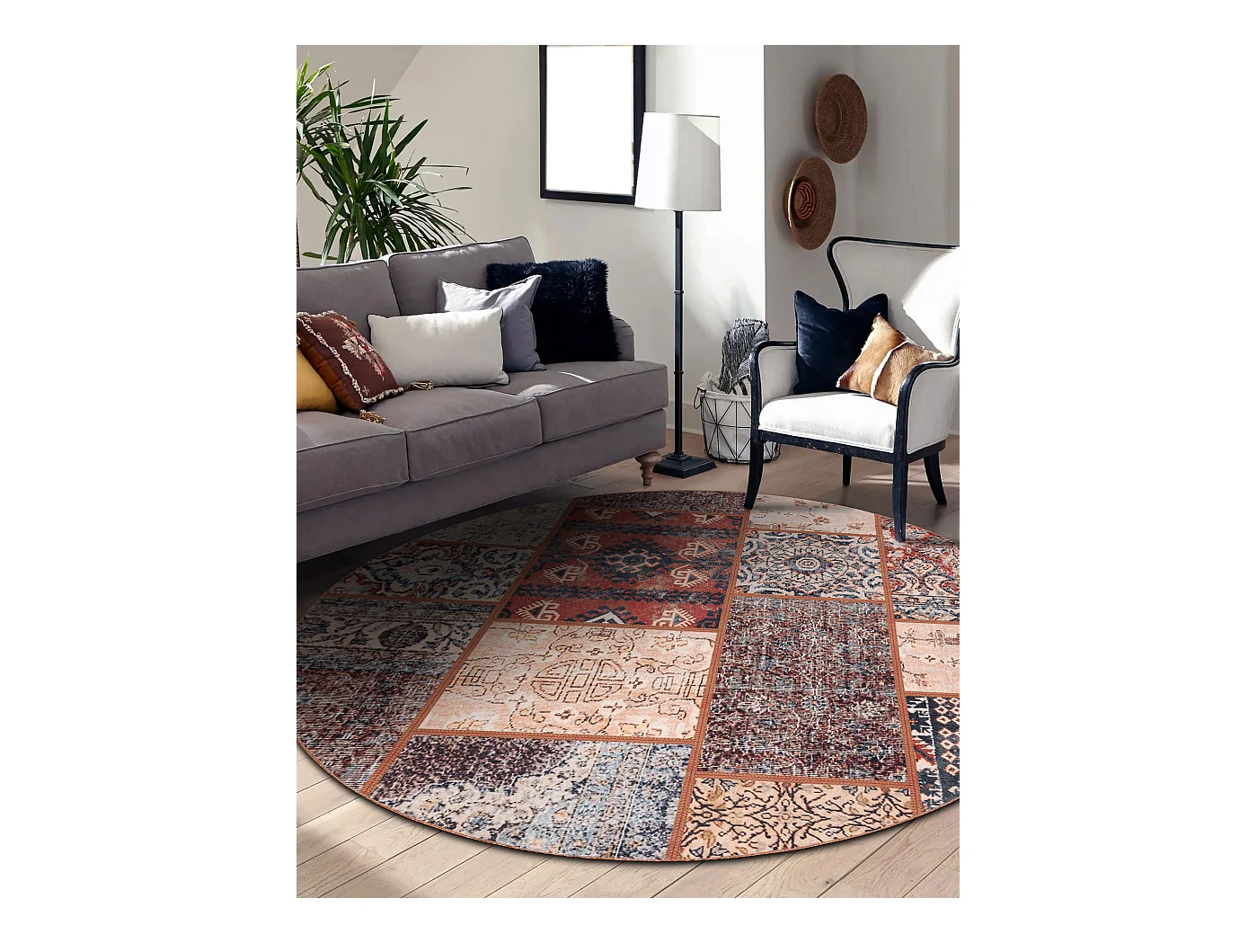 ANTICA ancient rust cirkel, modern patchwork, Grieks wasbaar - terraco cercle 200 cm