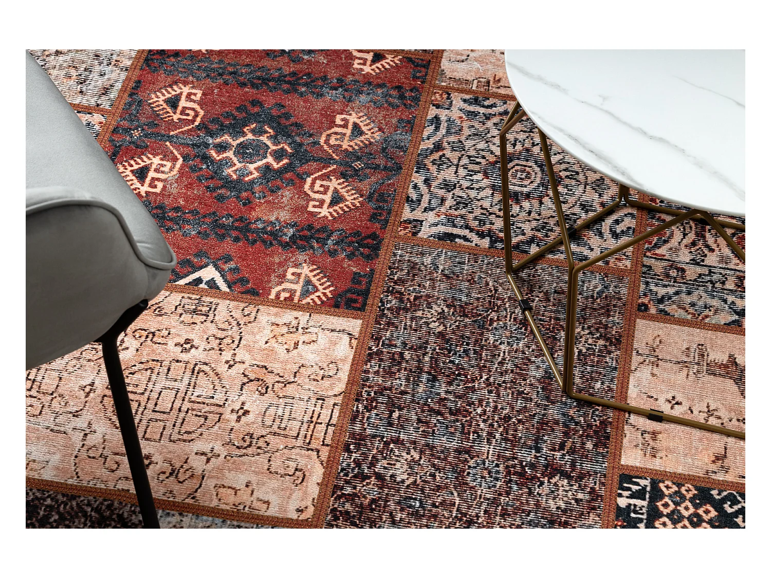 ANTICA ancient rust cirkel, modern patchwork, Grieks wasbaar - terraco cercle 200 cm