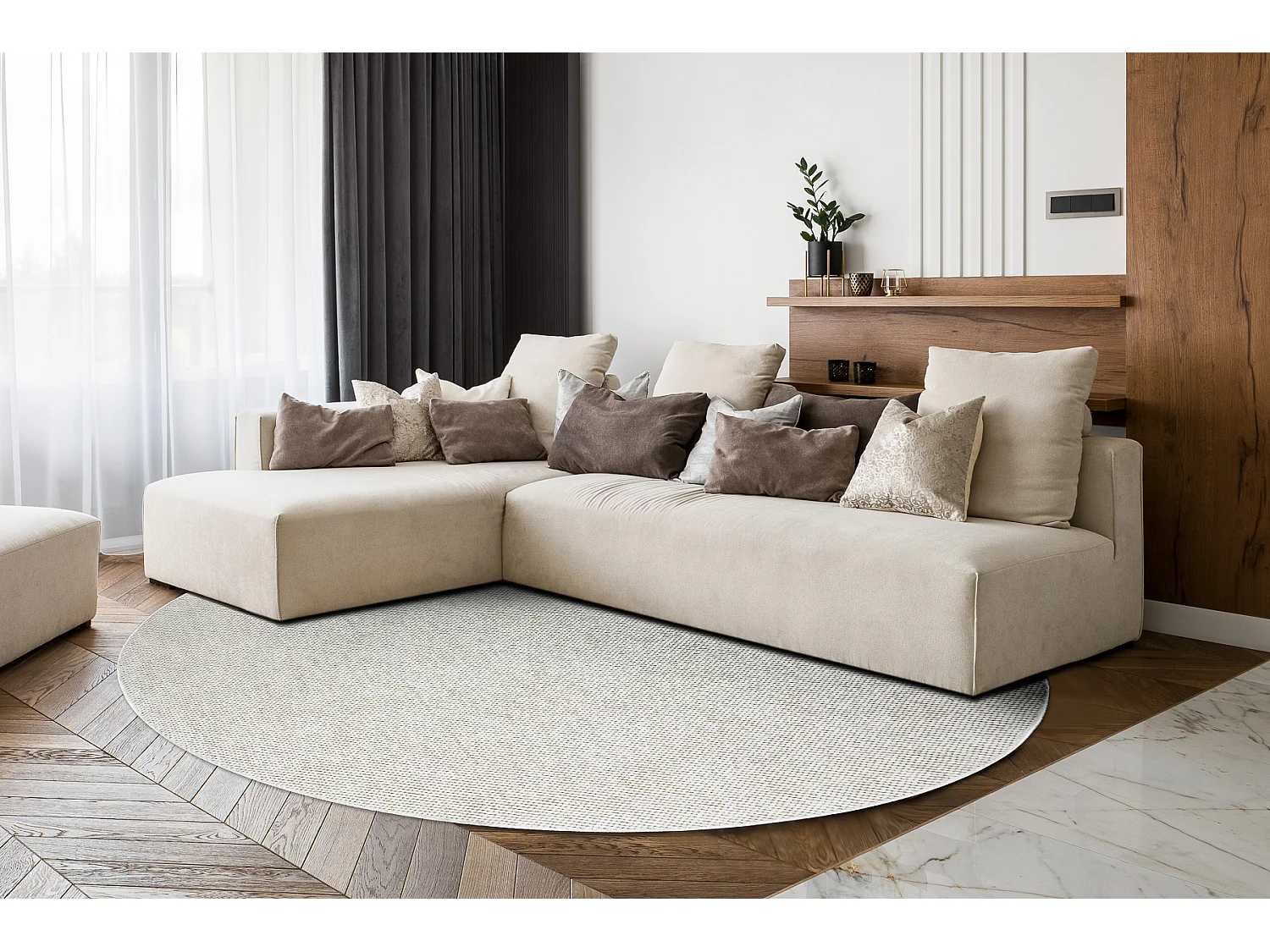 Vloerkleed CASABLANCA PLUS rond creme Eenkleurig, lus cercle 80 cm