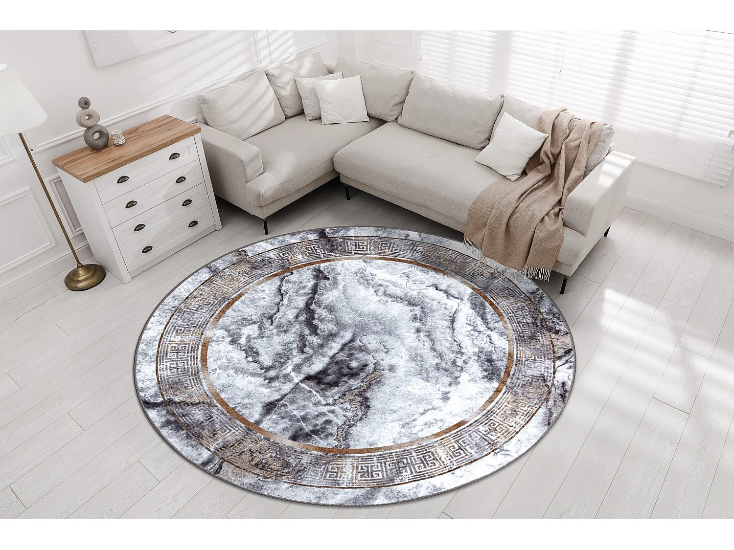 Dywan do prania MIRO 51199.805 koło Marmur, grecki antypoślizgowy -  cercle 200 cm