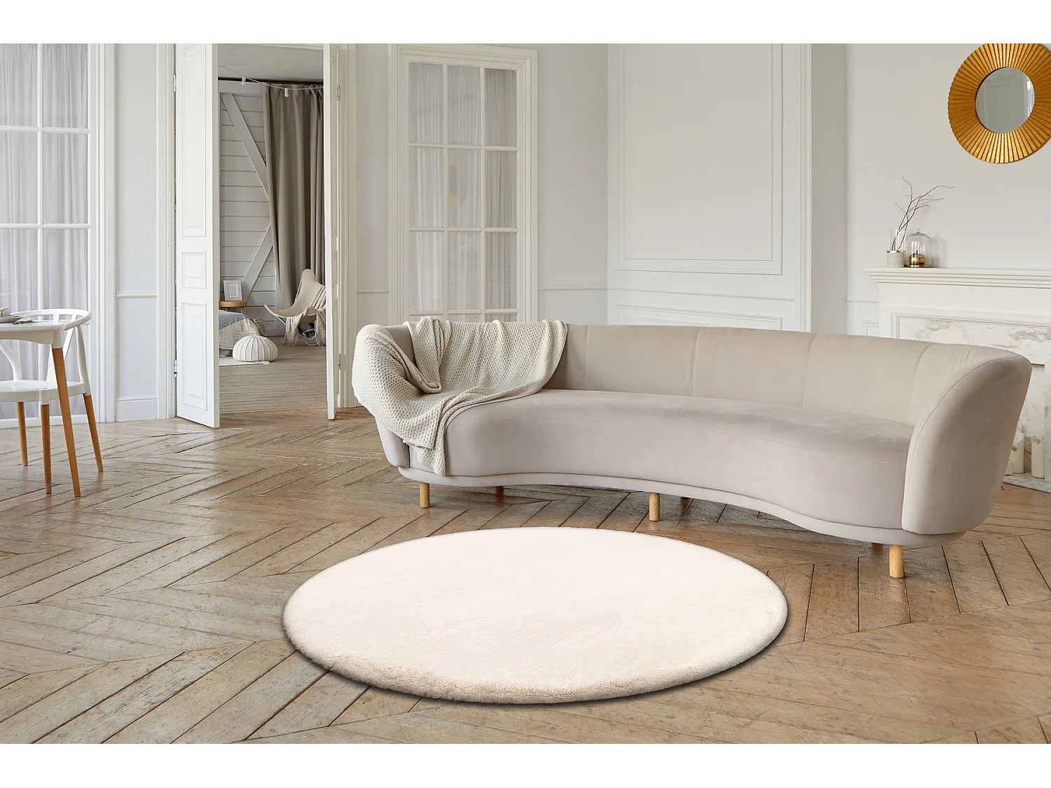 Tapis TEDDY NEW sand 52 cercle Shaggy beige très épais, en peluche cercle 200 cm