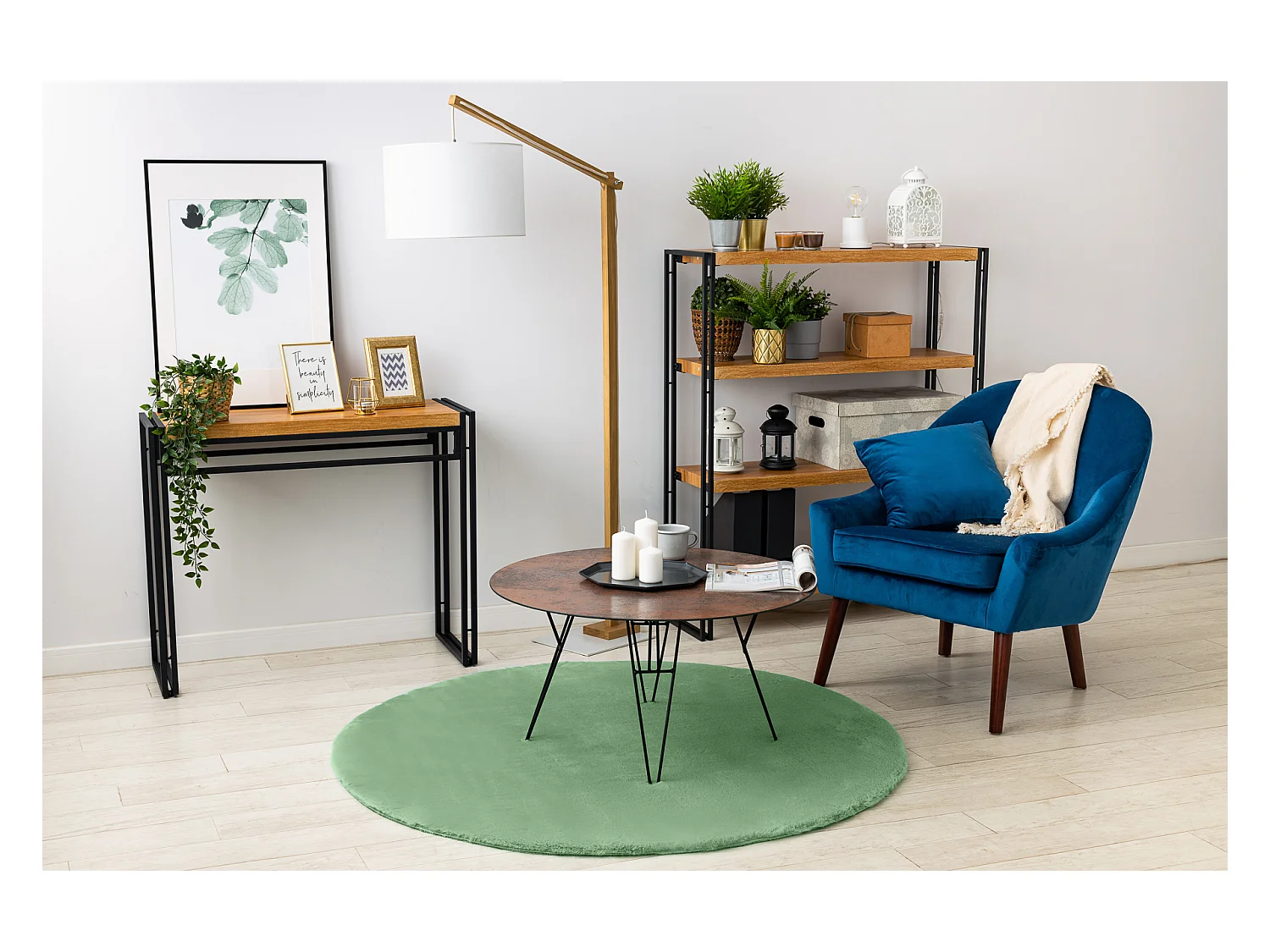 Tapijt BUNNY ROND groen IMITATIE konijnenvacht cercle 100 cm