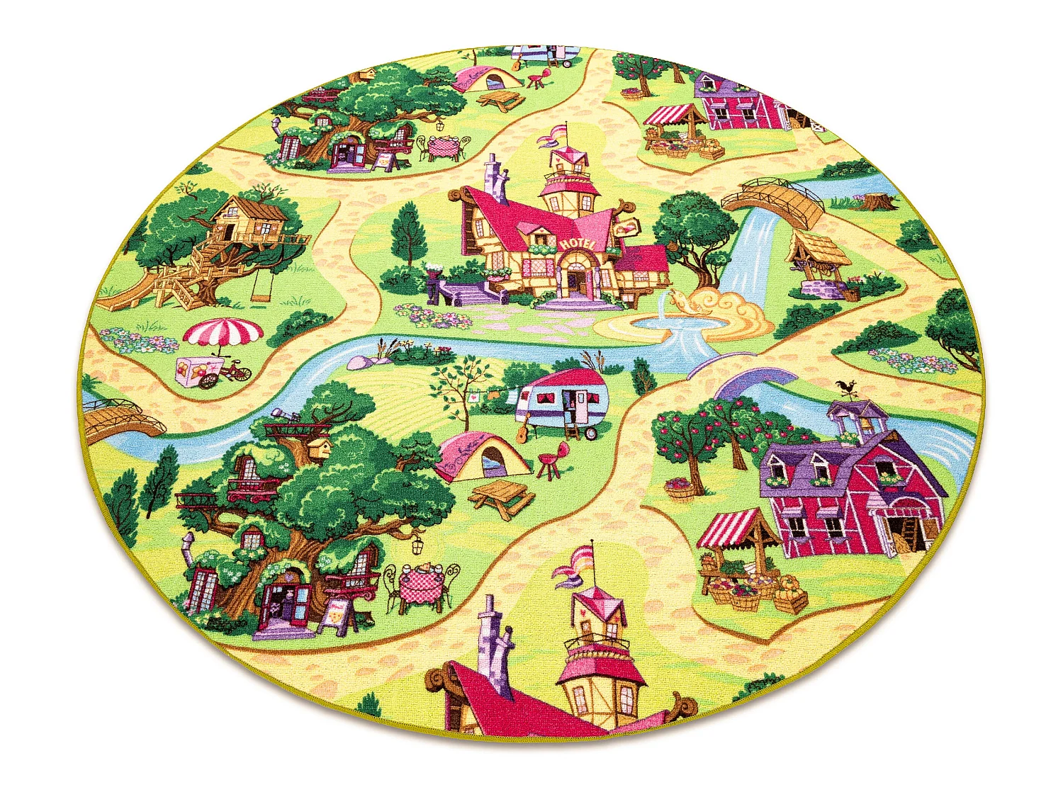 Alfombra infantil CANDY TOWN círculo Para niños pueblo calles cercle 150 cm