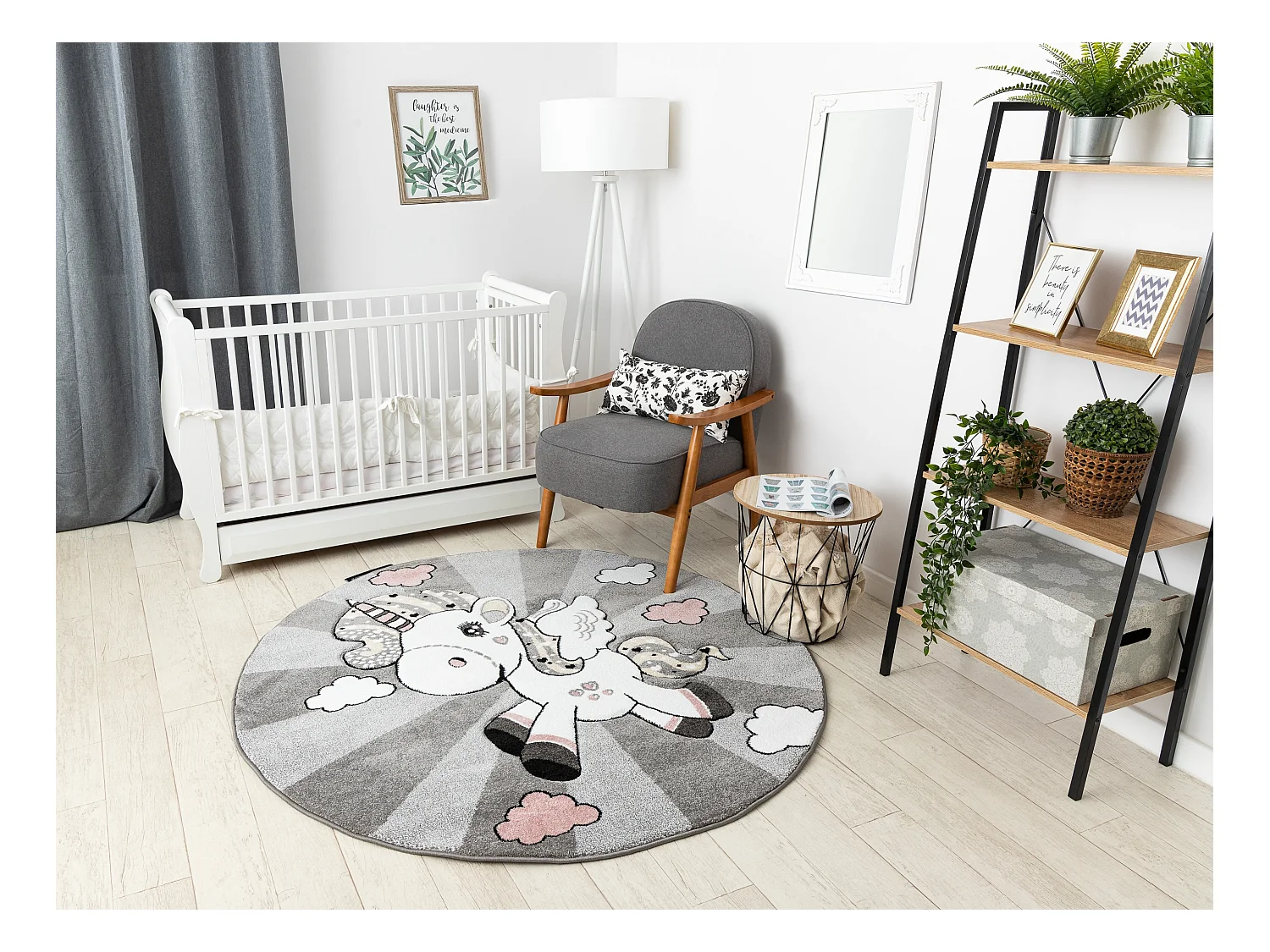 Tapijt PETIT UNICORN EENHOORN ROND grijskleuring cercle 160 cm