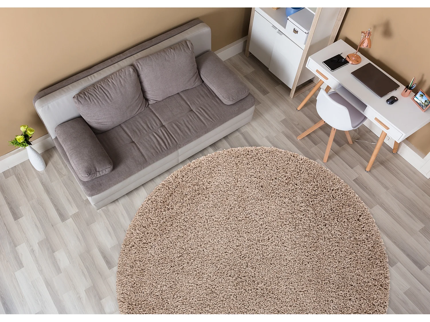 Tapis SOFFI Cercle shaggy 5cm beige cercle 80 cm