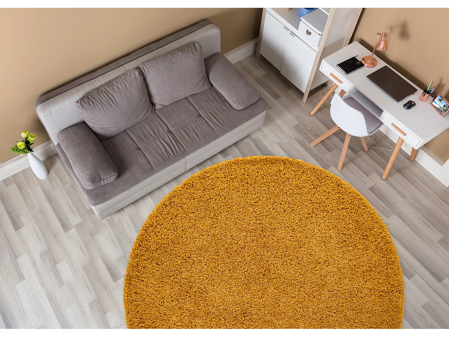 Tapis SOFFI Cercle shaggy 5cm or cercle 160 cm