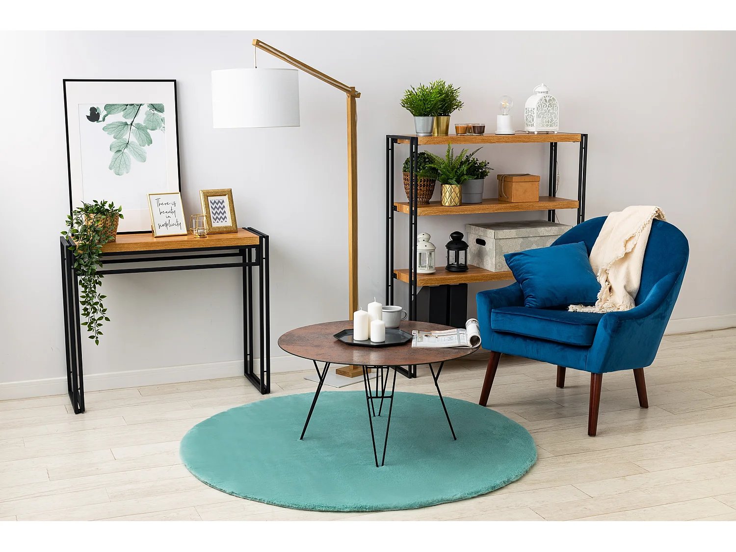 Tappeto BUNNY cerchio aqua blu IMITAZIONE PELLICCIA DI CONIGLIO cercle 120 cm