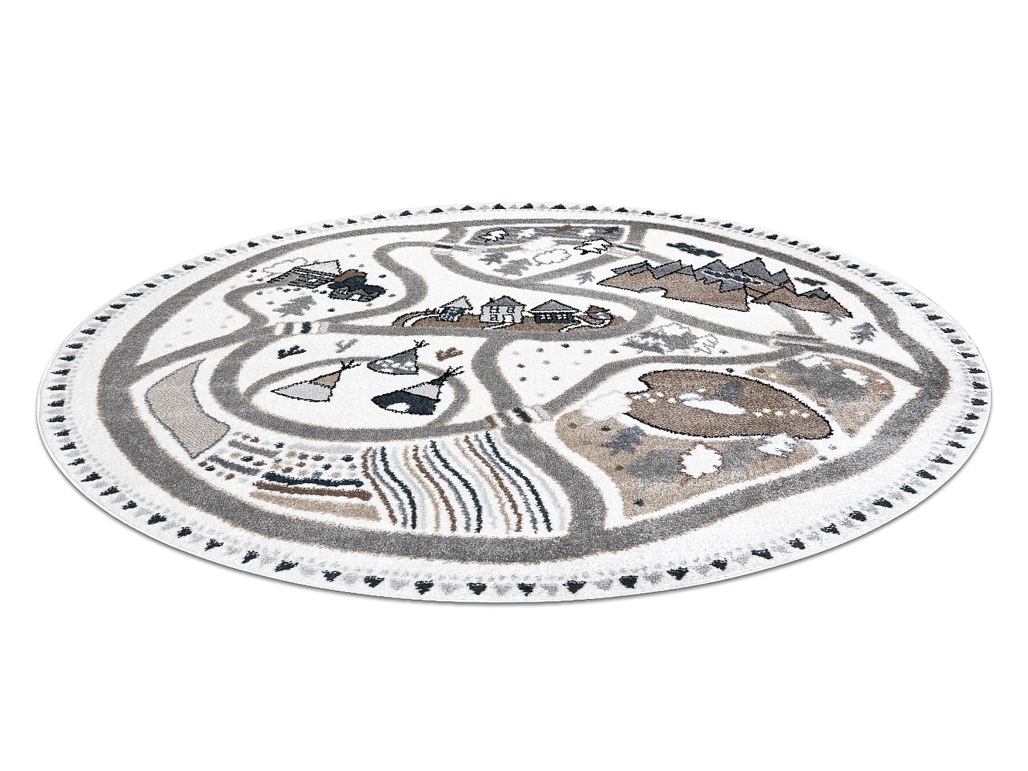 Tapis FUN Land pour enfants, le village, des rues cercle - crème cercle 200 cm