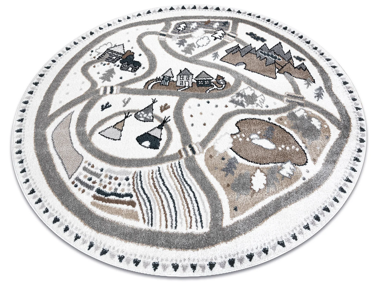 Tapis FUN Land pour enfants, le village, des rues cercle - crème cercle 200 cm