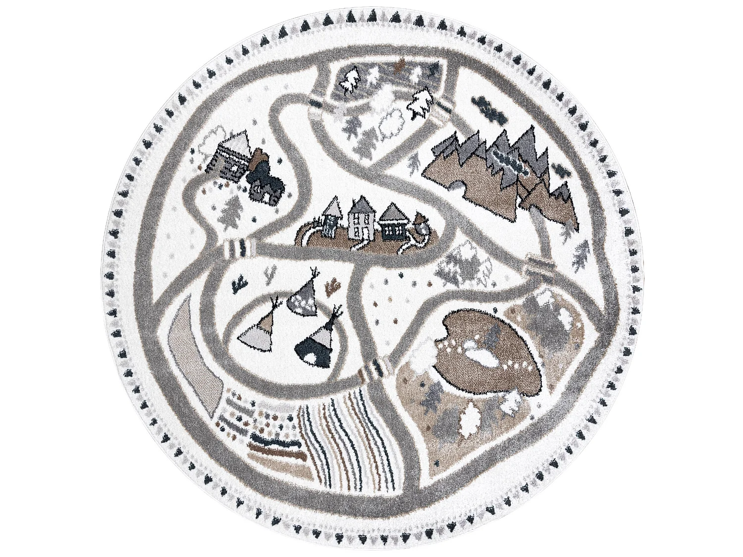 Tapis FUN Land pour enfants, le village, des rues cercle - crème cercle 200 cm