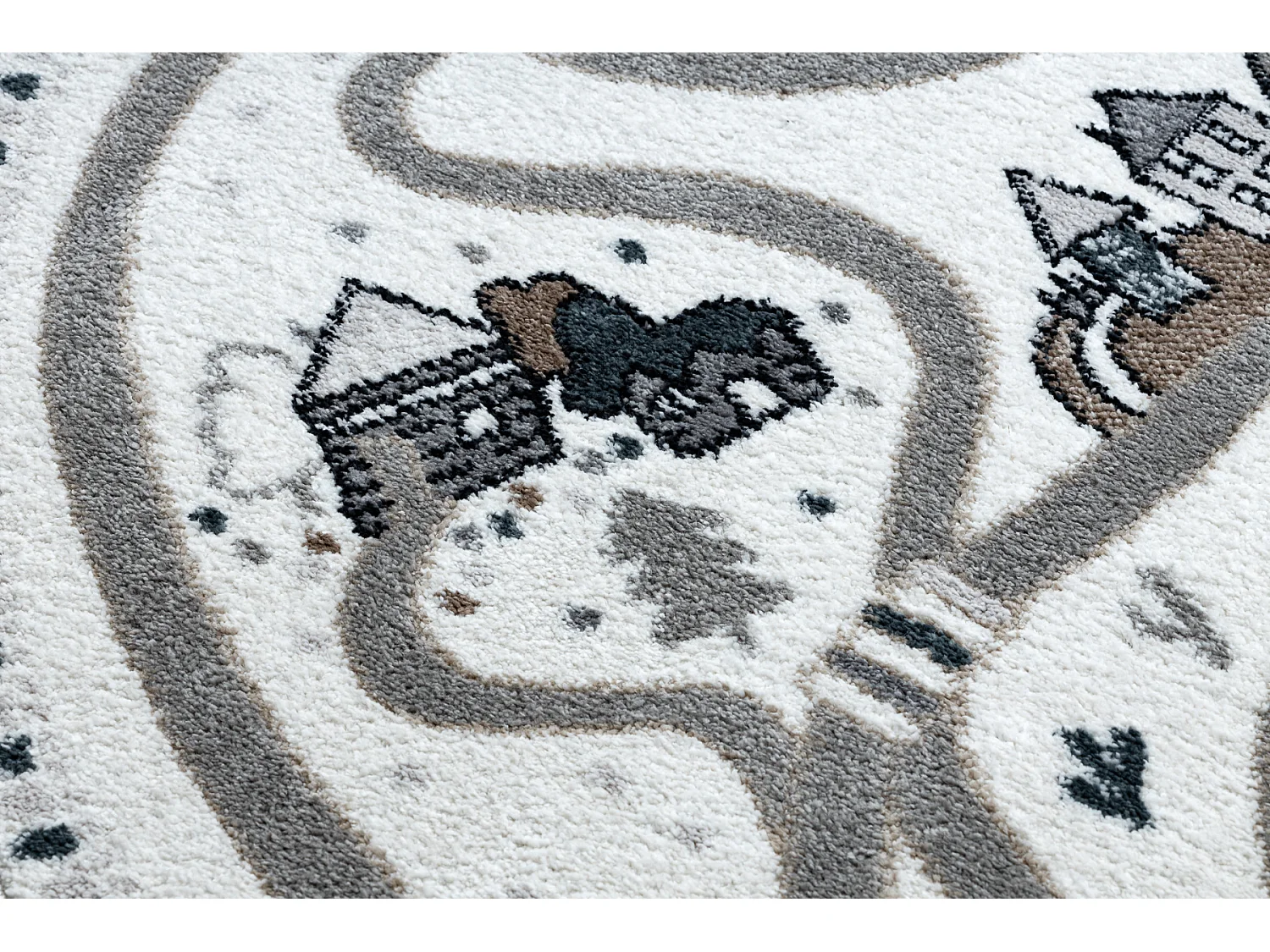 Tapis FUN Land pour enfants, le village, des rues cercle - crème cercle 200 cm