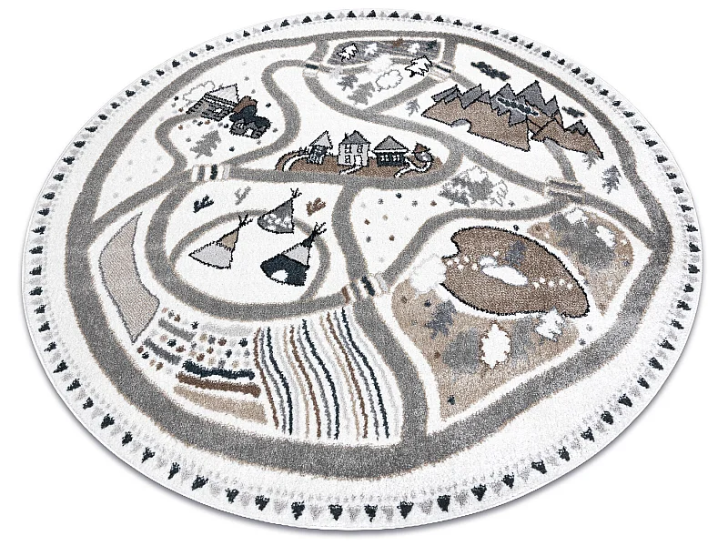 Tapis FUN Land pour enfants, le village, des rues cercle - crème cercle 200 cm