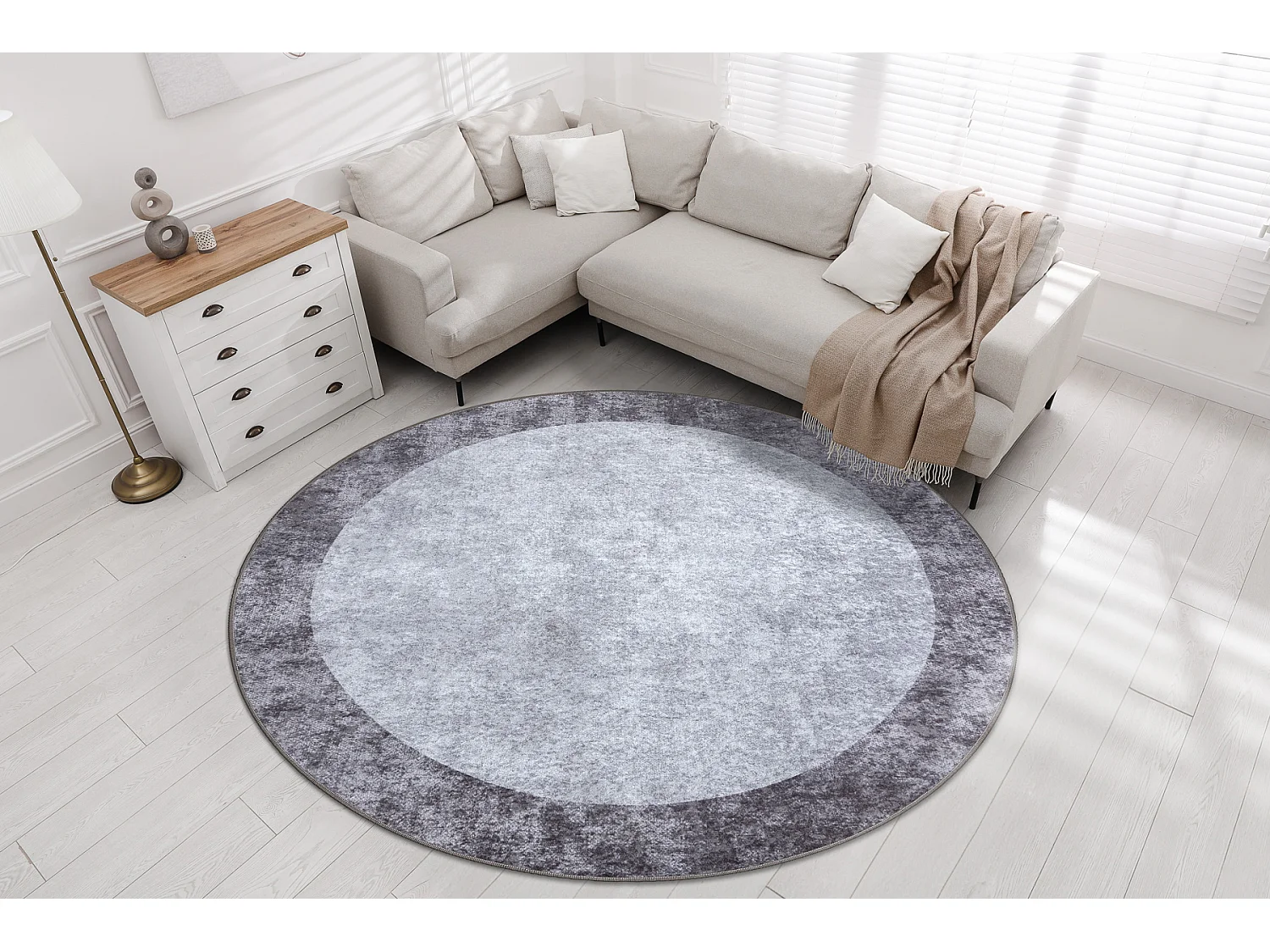 Tapis lavable MIRO 51648.803 cercle Marbre antidérapant - gris foncé cercle 80 cm
