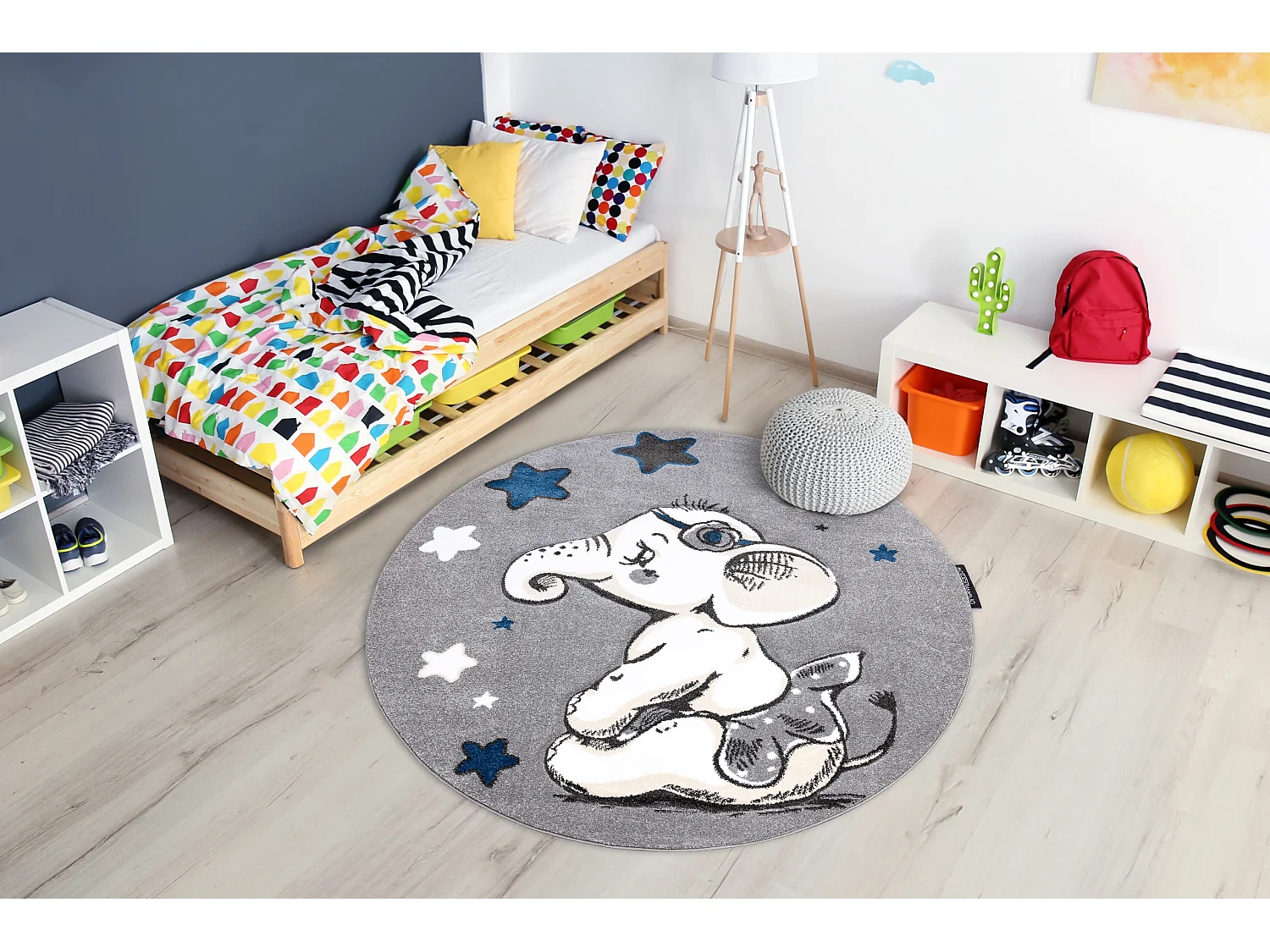 Tapis PETIT ELEPHANT L'ÉLÉPHANT ÉTOILE cercle gris cercle 140 cm