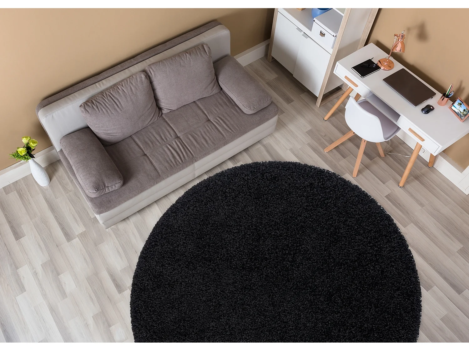 Tapis SOFFI Cercle shaggy 5cm noir cercle 120 cm