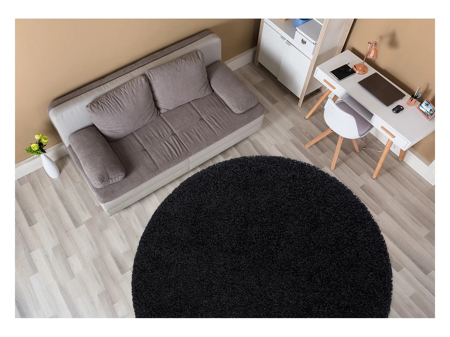 Teppich SOFFI Kreis shaggy 5cm schwarz cercle 120 cm