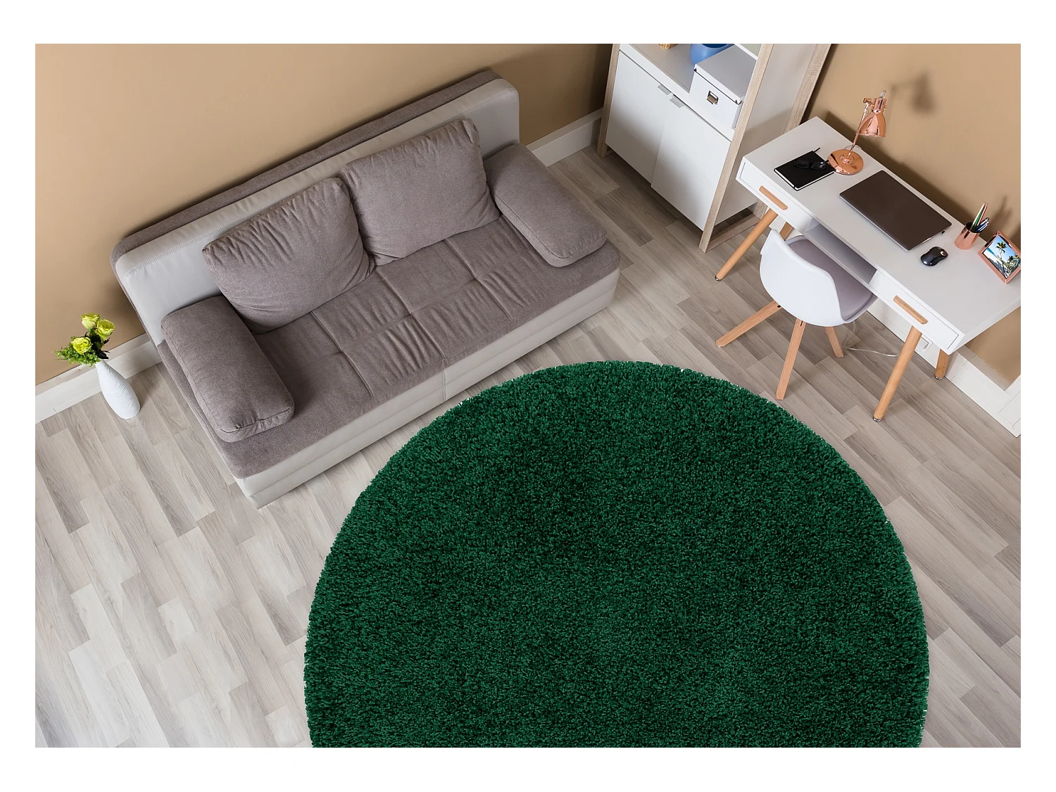 Tappeto SOFFI cerchio shaggy 5cm verde bottiglia cercle 100 cm