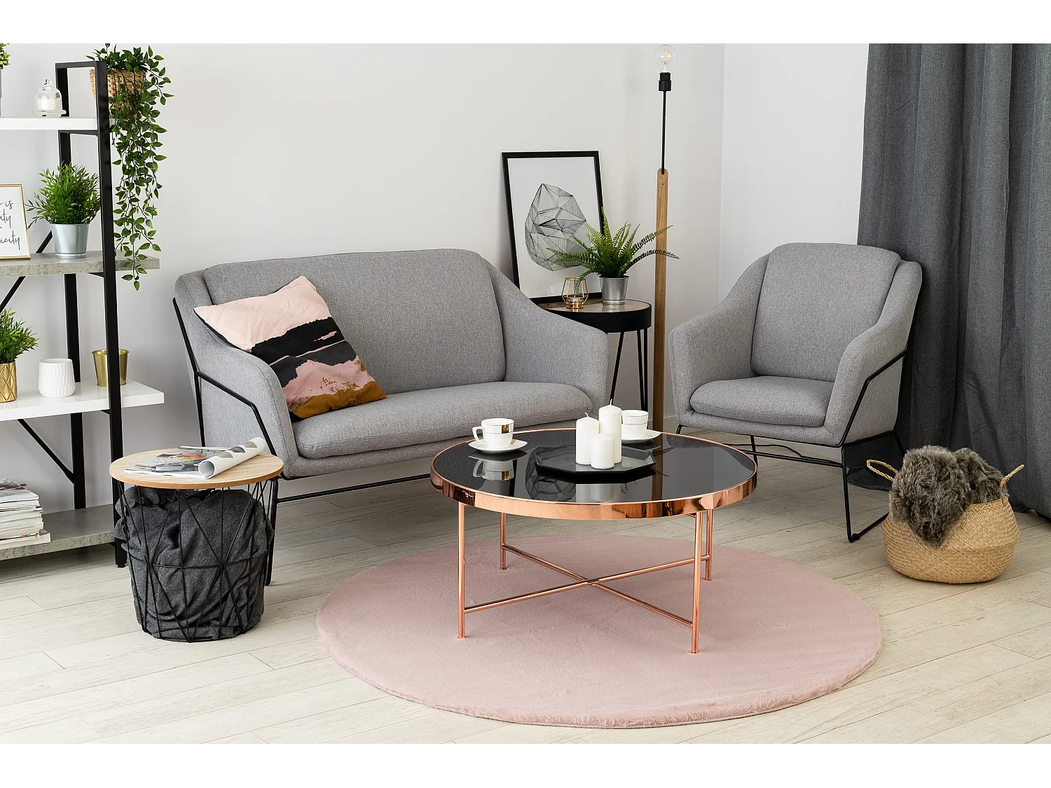 Tapijt BUNNY ROND rozekleuring IMITATIE konijnenvacht cercle 80 cm