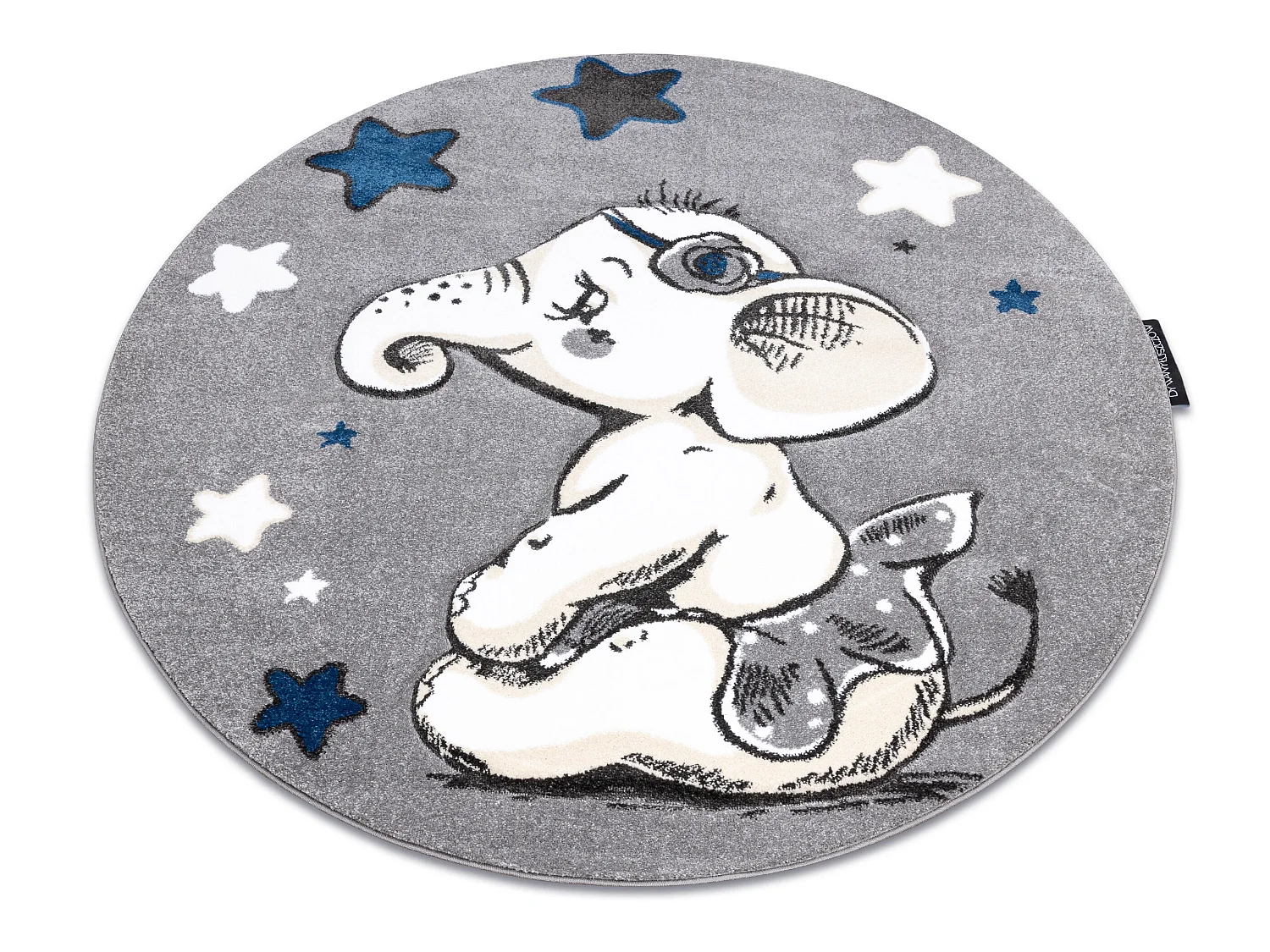 Tapijt PETIT ELEPHANT OLIFANTJE Sterretje ROND grijskleuring cercle 160 cm