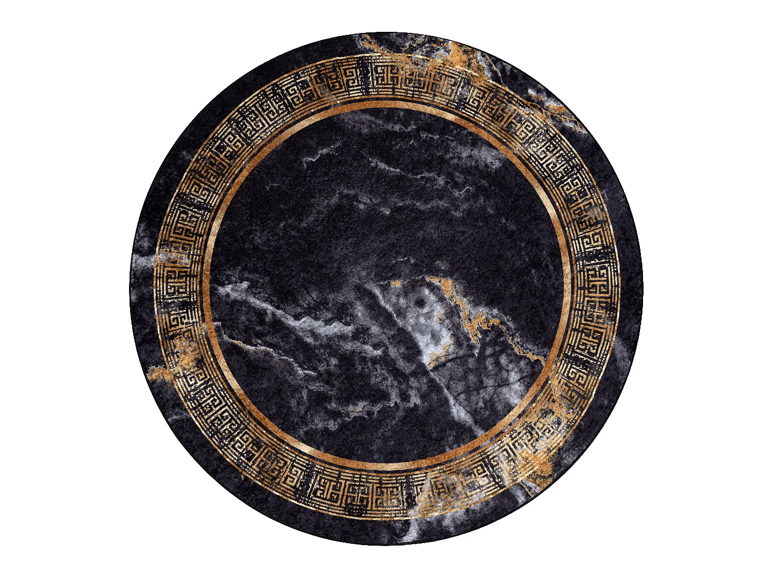 MIRO 51199.806 cirkel tapijt wasbaar marmer, grieks antislip - zwart / cercle 160 cm