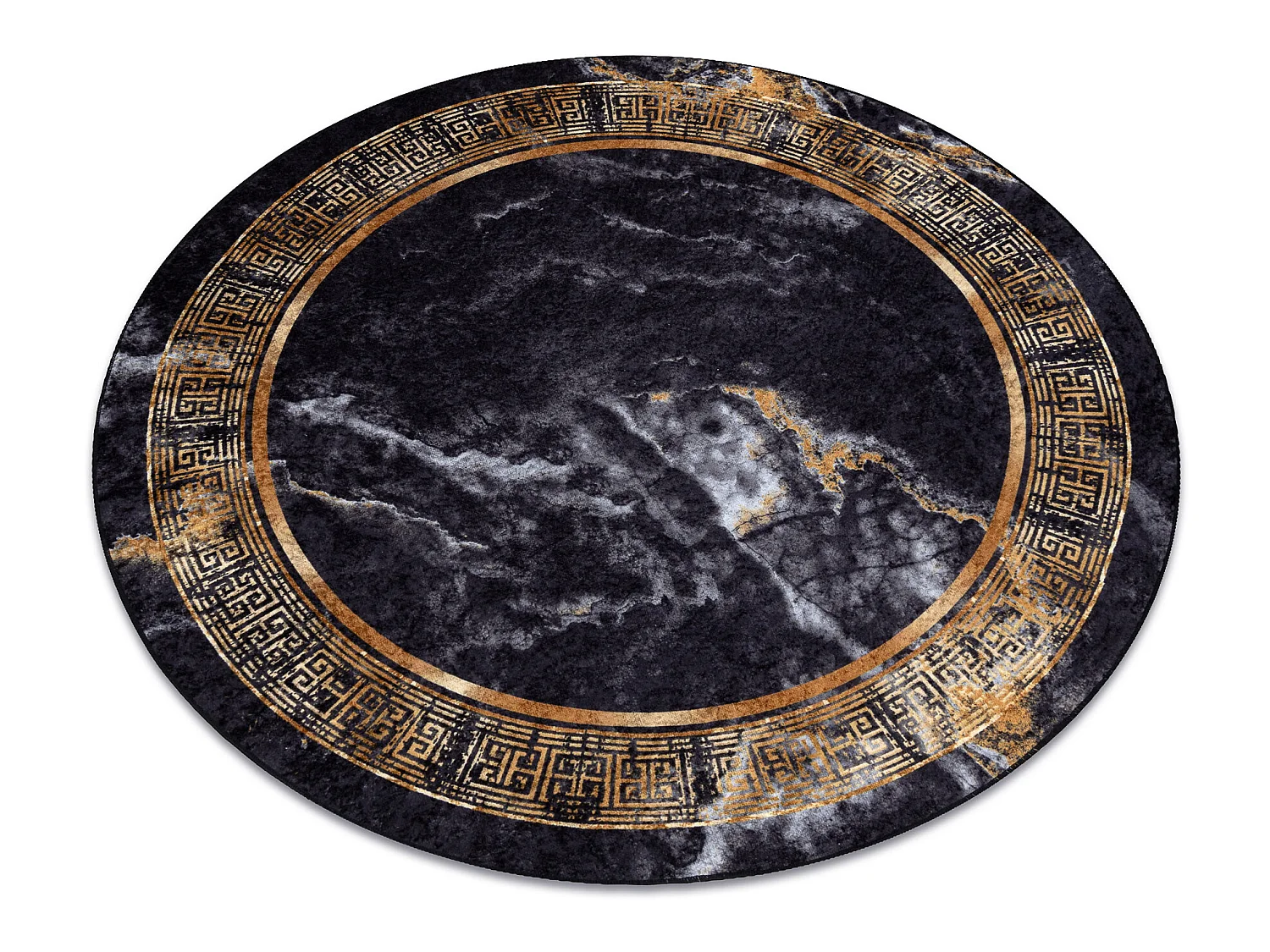 Tapis lavable MIRO 51199.806 cercle Marbre, grec antidérapant - noir  cercle 160 cm