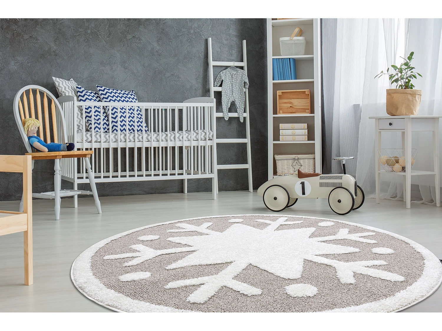 Kindertapijt JOY Rond , Snowflake Sneeuwvlokken voor kinderen - Struct cercle 140 cm