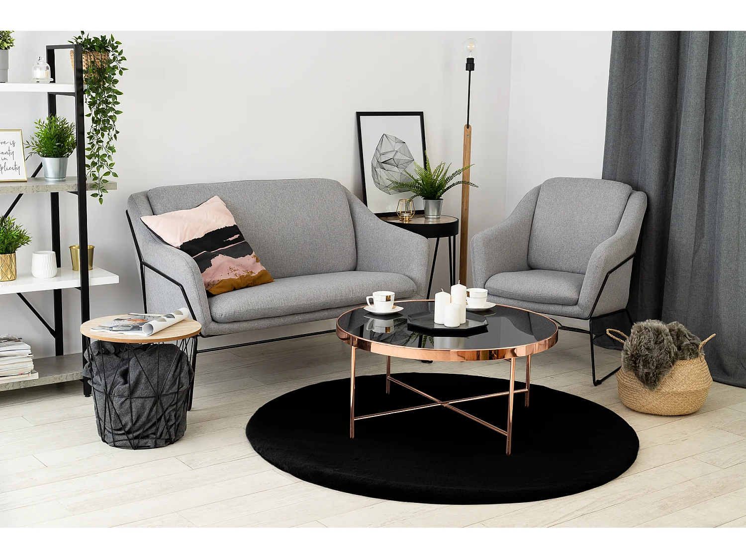 Tapis BUNNY cercle noir IMITATION DE FOURRURE DE LAPIN cercle 160 cm