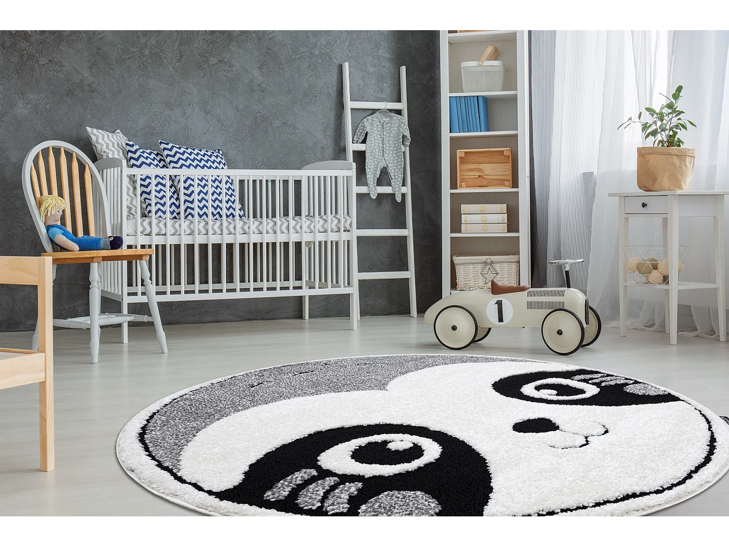 Kindertapijt JOY Rond , Panda beertje, voor kinderen - Structureel, tw cercle 120 cm