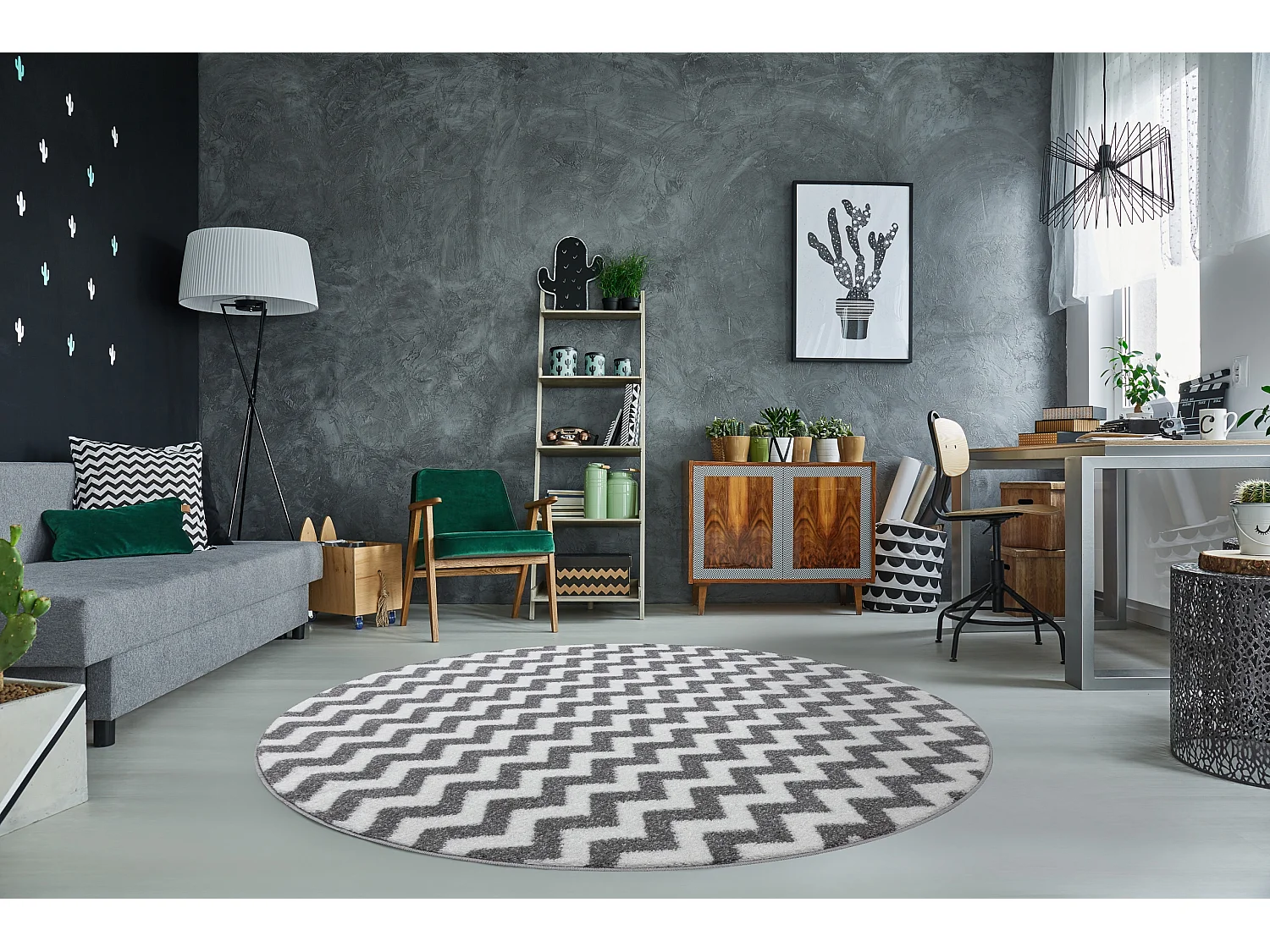 Tapijt SKETCH ROND - F561 grijs /wit - Zigzag cercle 140 cm