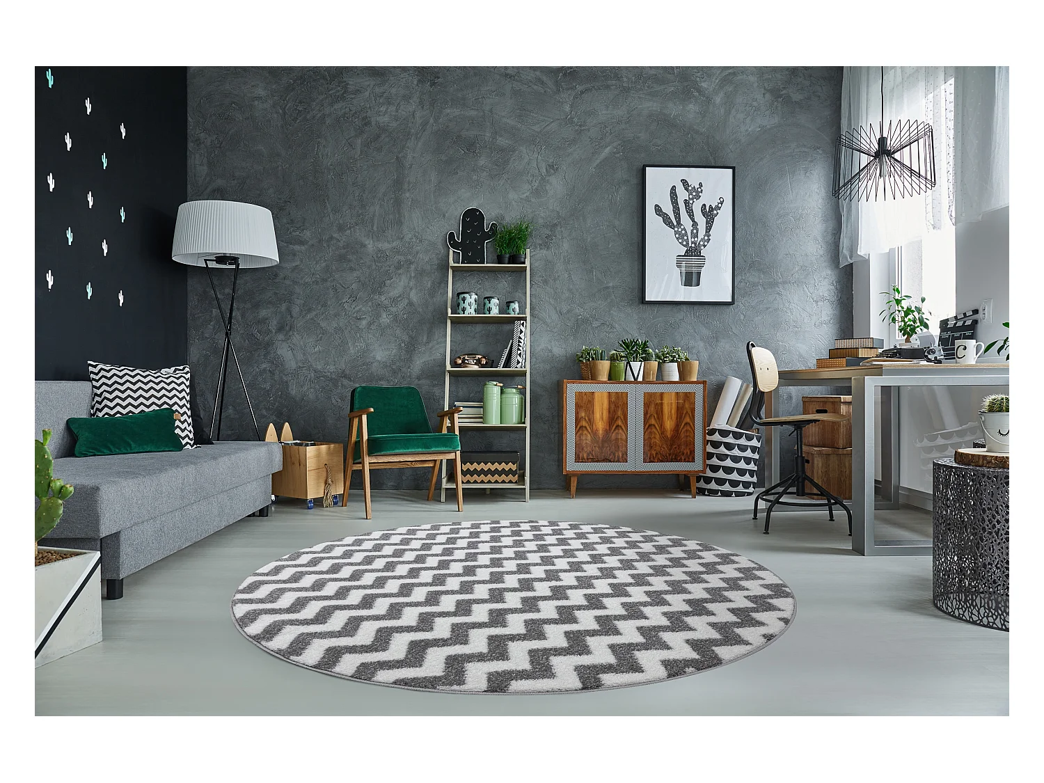 Tapis SKETCH cercle - F561 gris et blanc - Zigzag cercle 140 cm